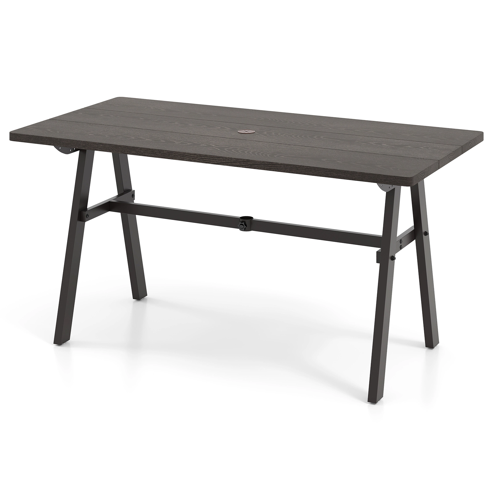 SUGIFT Outdoor Dining Table for 6 with 59-in Top 1.93-in Umbrella Hole 350-lb Capacity 53-lb Net Weight Dark Brown