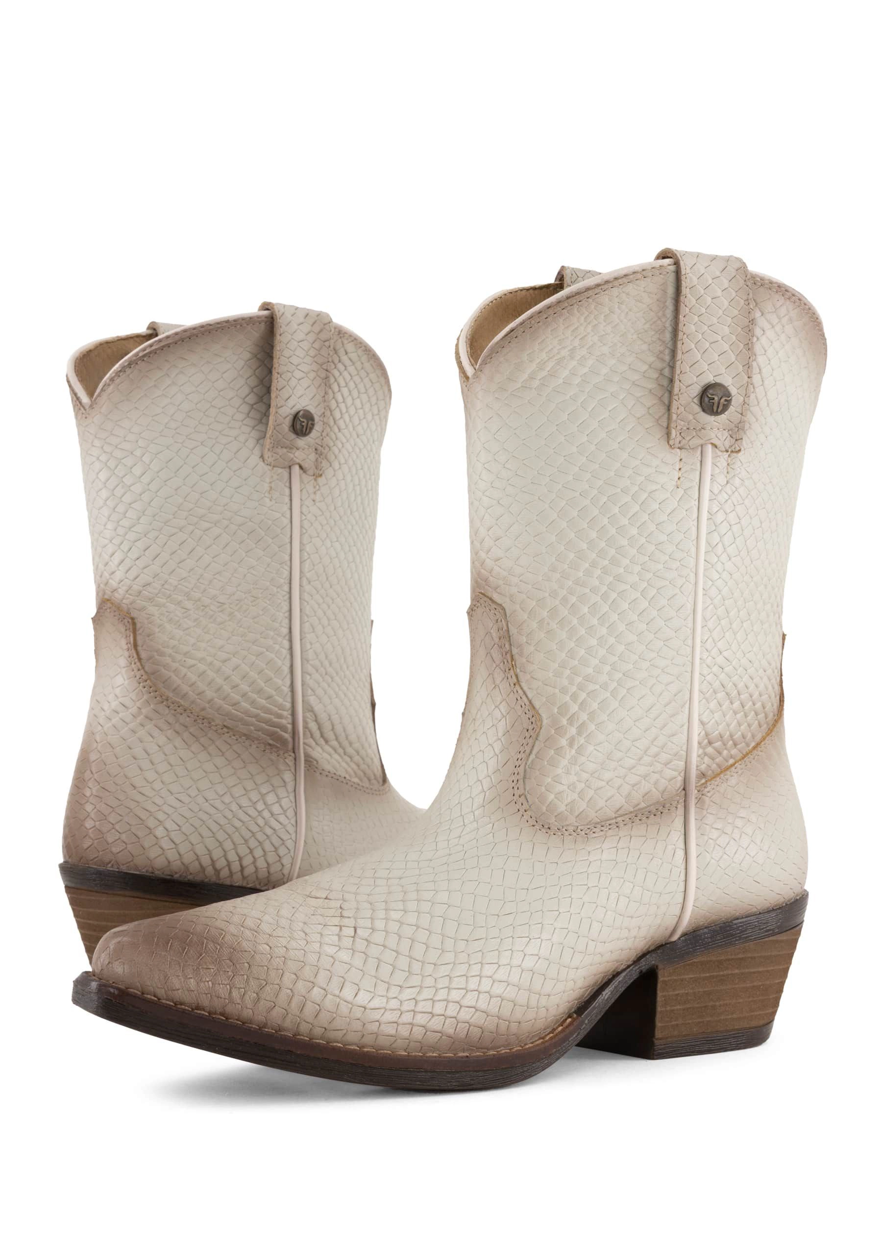 Forastero Womens Leather Boots - Bone, Pointed Toe, Block Heel