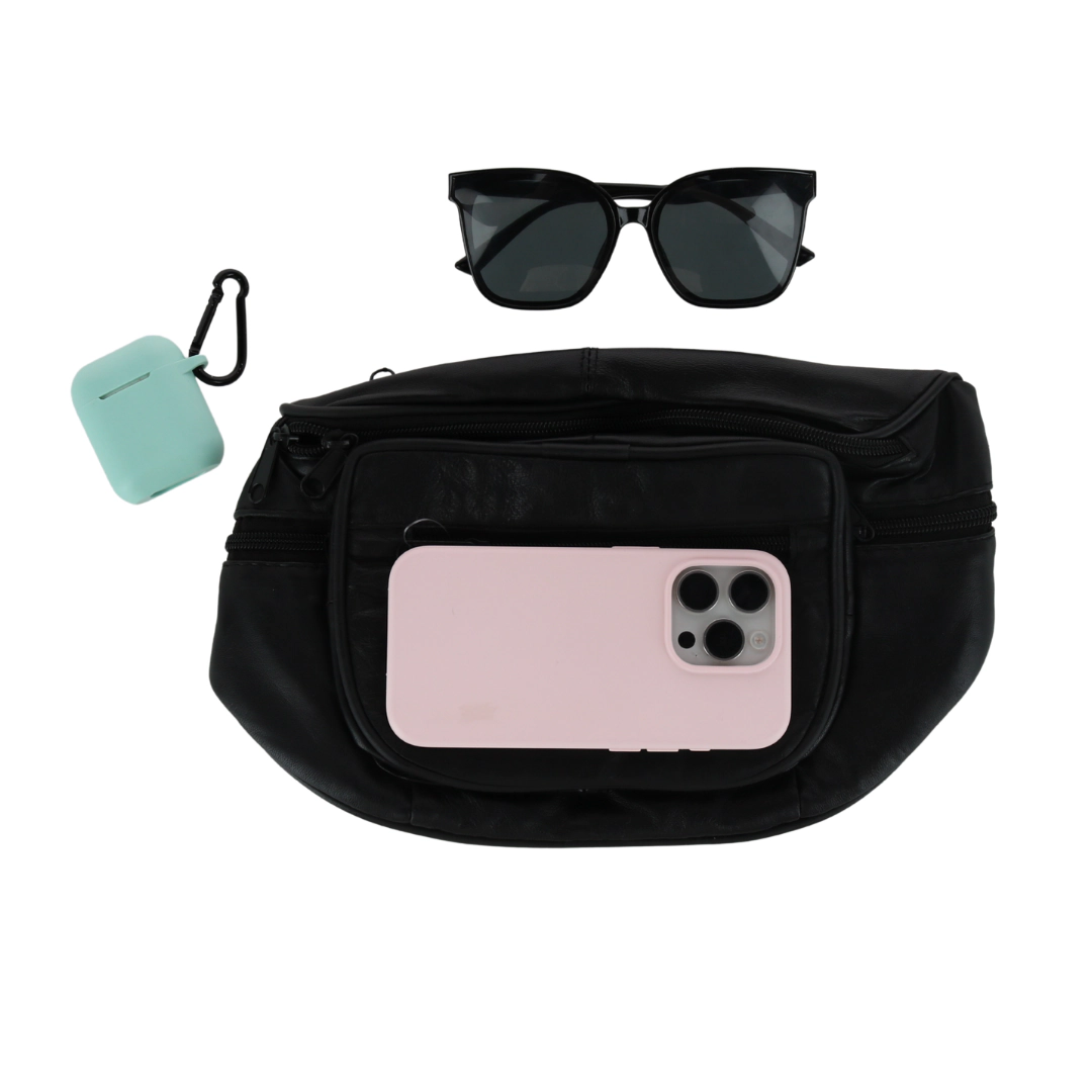 CTM Leather Multi Pocket Fanny Waist Pack