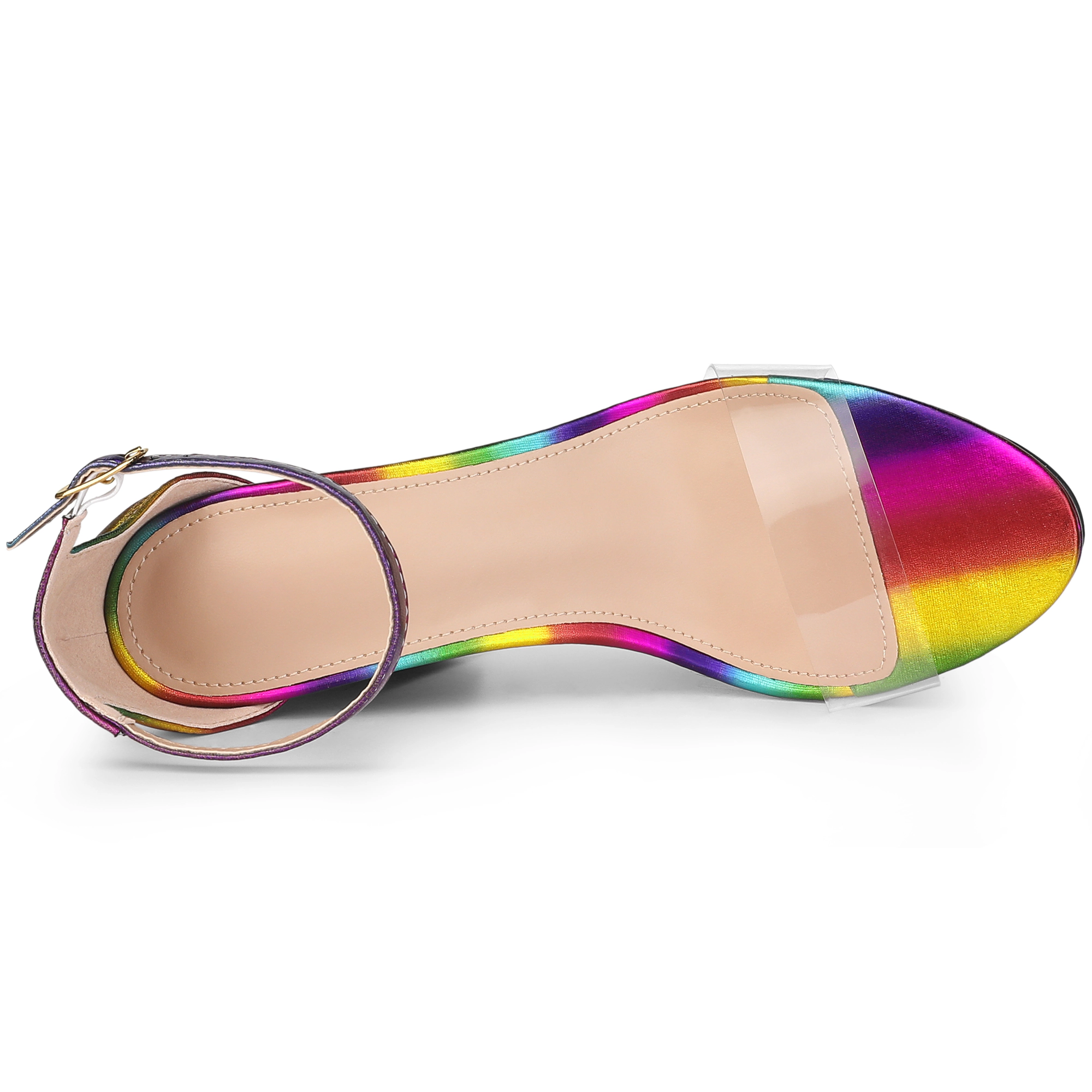 BLISSFUL STEP Women's Printed Clear Platform Chunky Heel Sandals
