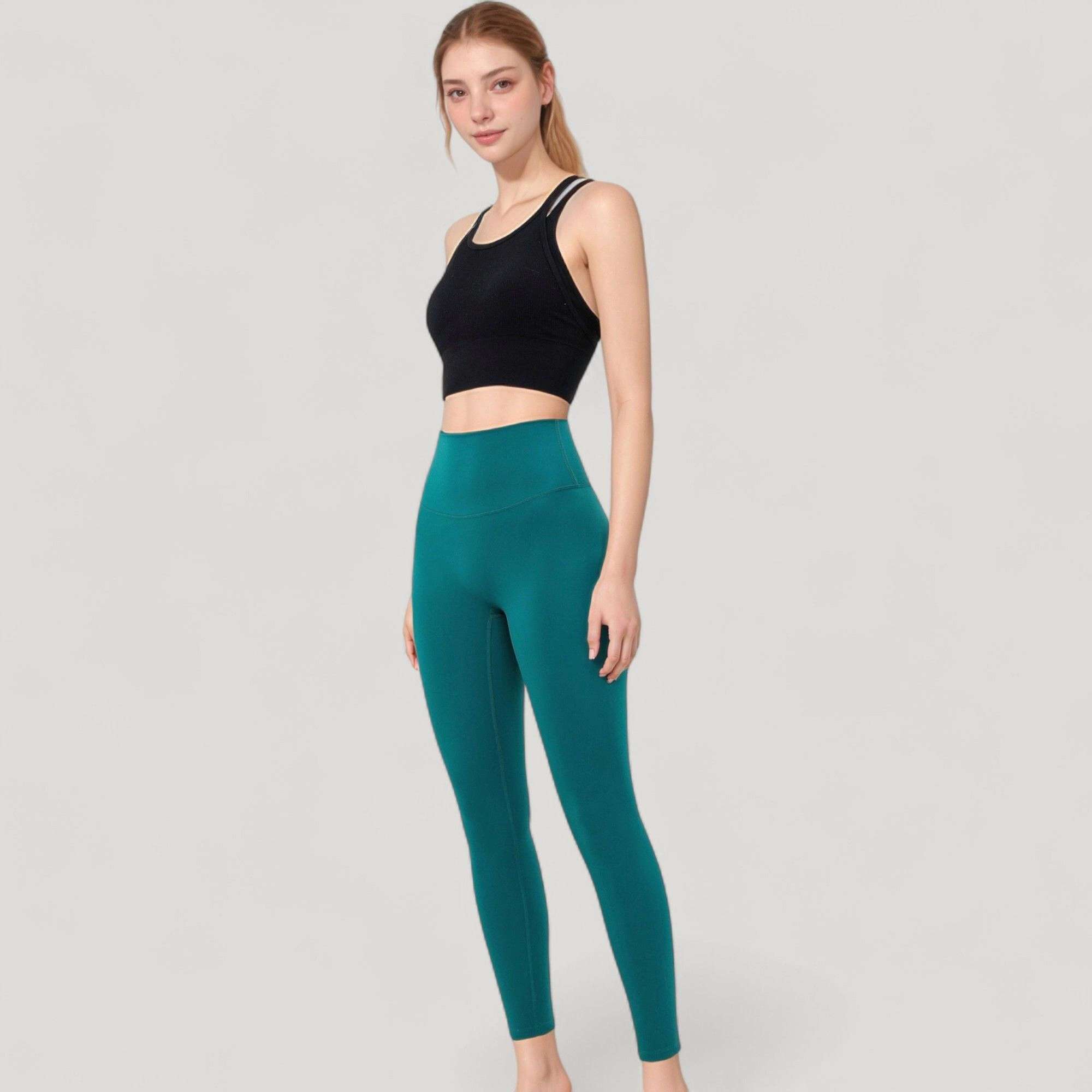 Anna-Kaci Women's Double Strap Crew Neck Ribbed Crop Top with Fitted Hem