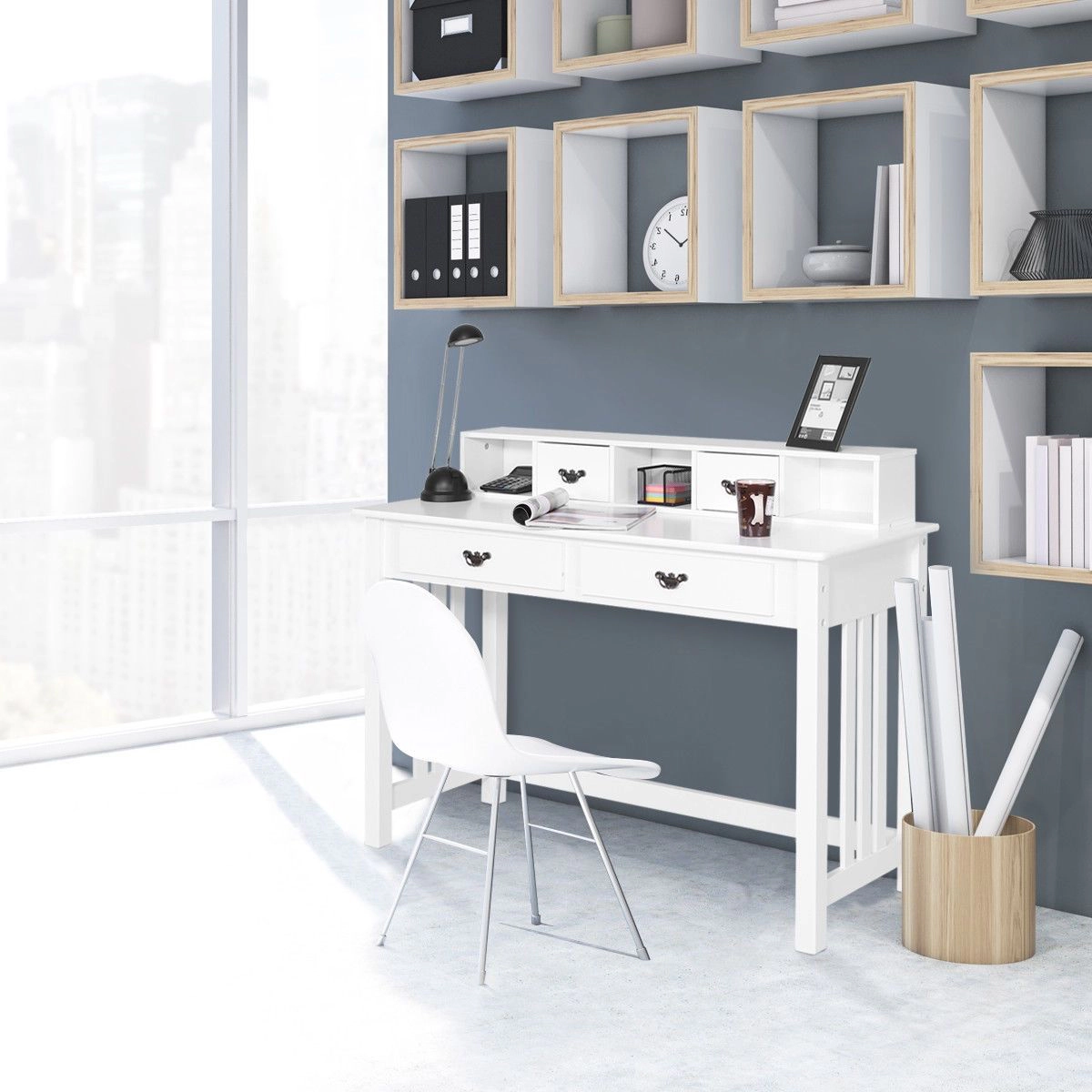 SlickBlue 47.5" Home Office Desk with Drawers and Floating Organizer