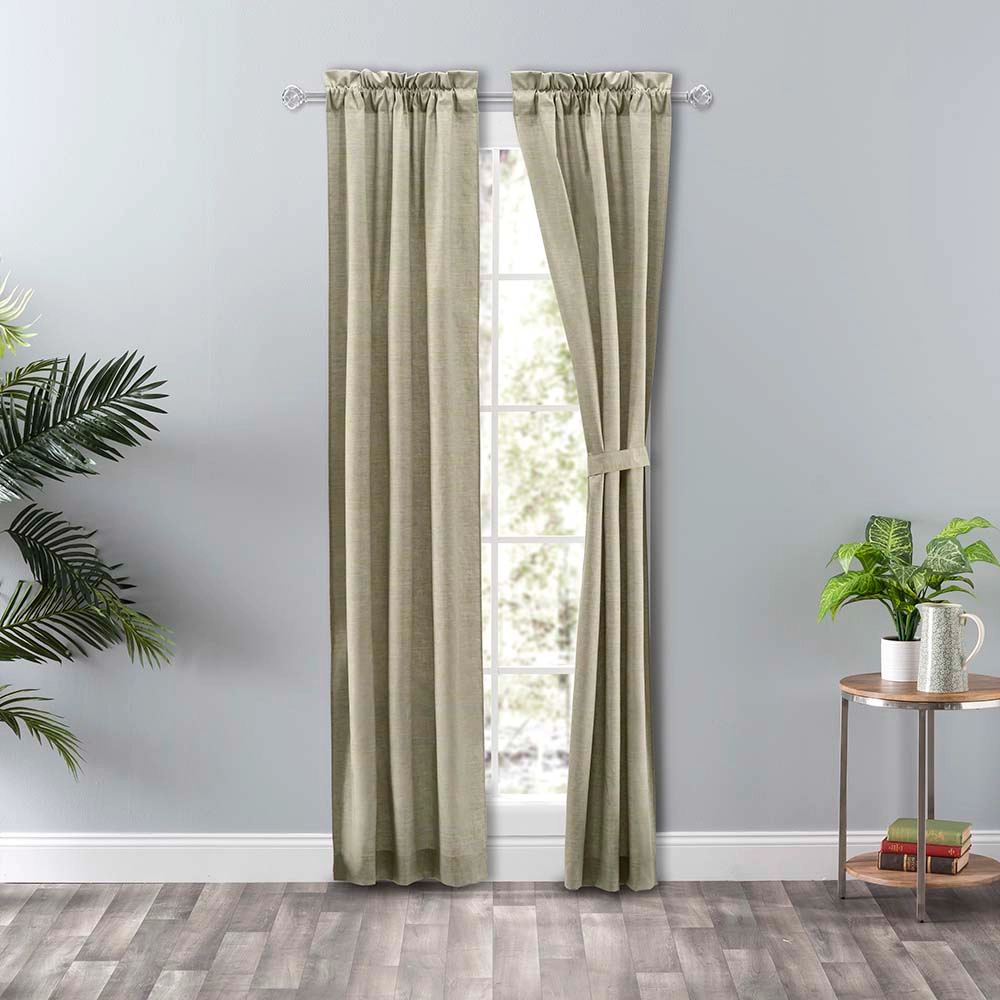 Ellis Curtain Lisa Solid Poly Cotton Duck Fabric Tailored Panel Pair with Ties 56" x 63" Mist