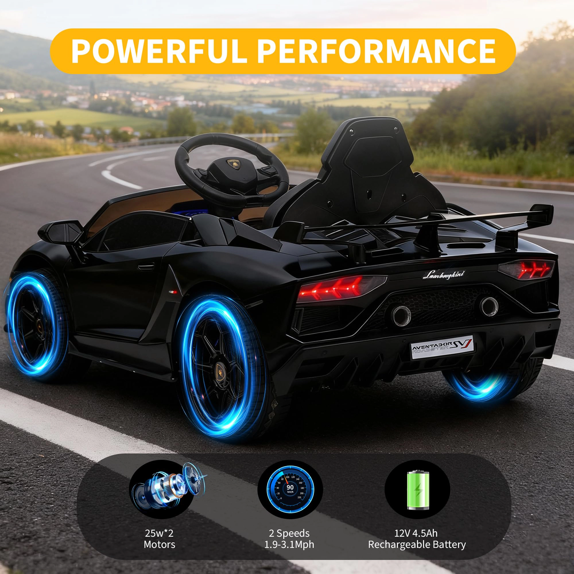 12V Licensed Lamborghini Kids Ride On Car, Battery Sports Car w/Remote, 2 Speeds, Sound, LED Headlights&Hydraulic Doors