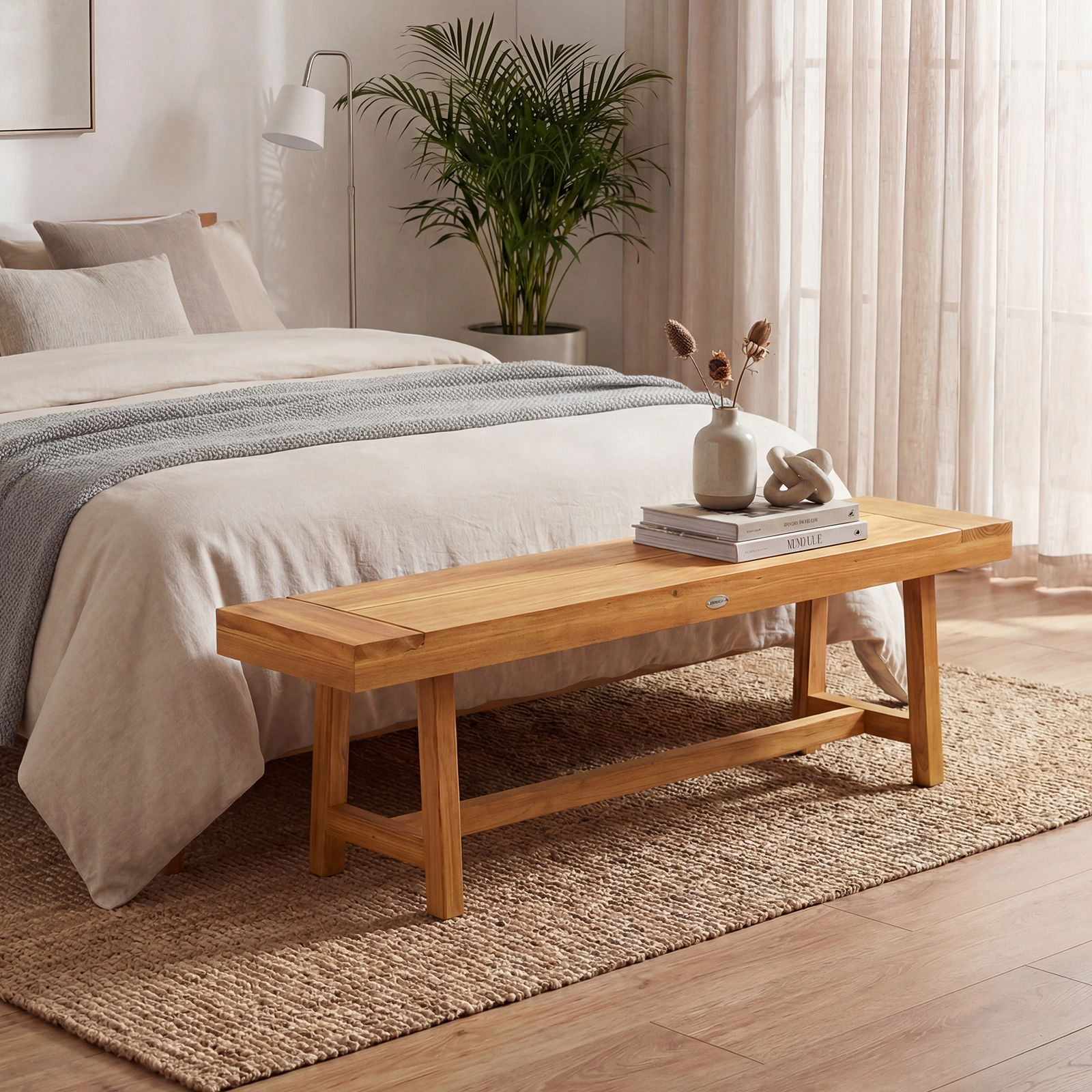 LJG 63 Inch Solid Wood Bench for up to 3 People