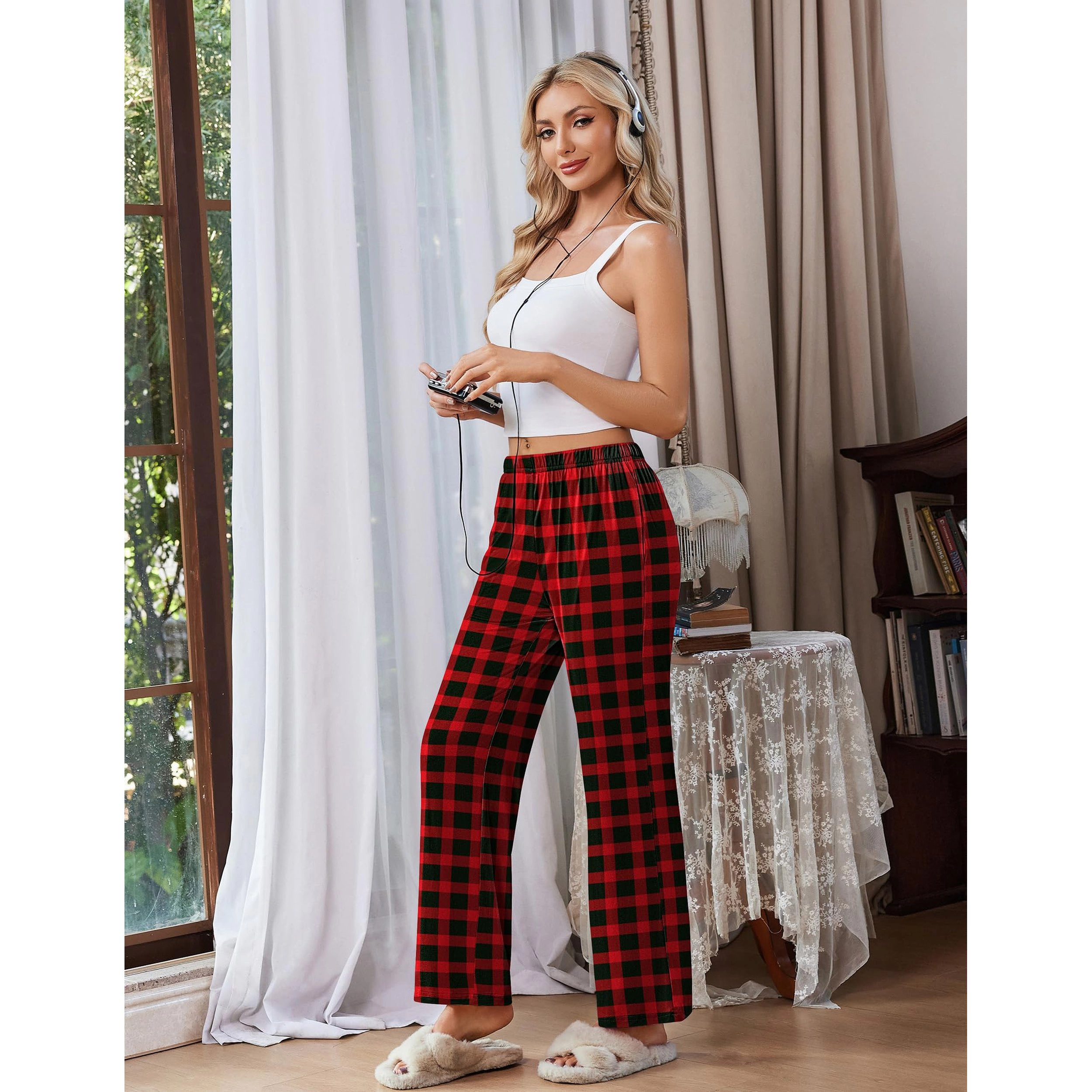Ekouaer Pajama Pants Soft Comfy Pajama Bottoms Casual Stretch Wide Leg Pants with Pockets