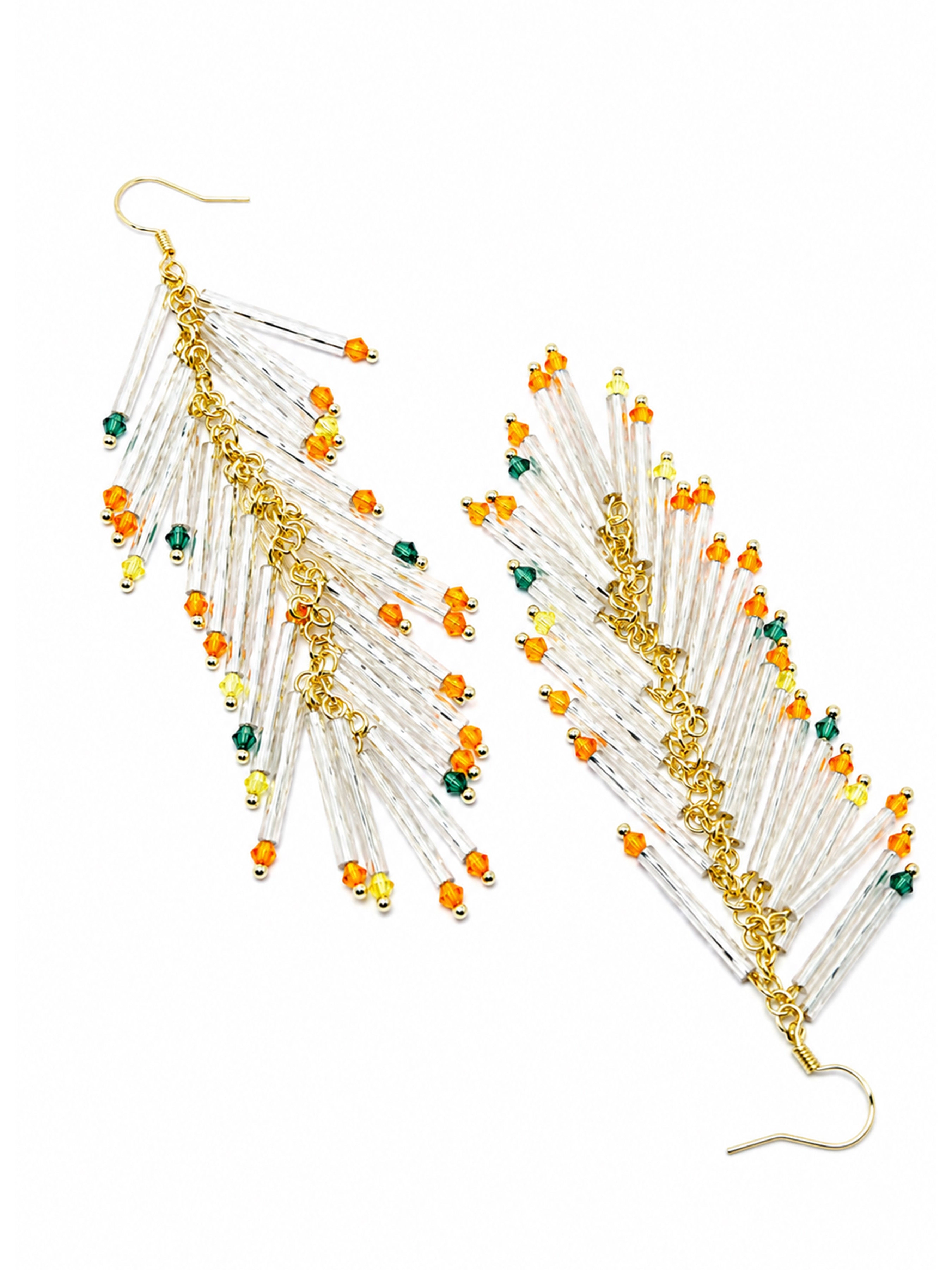 AGP PARIS Womens White Beaded Tassel Drop Earrings