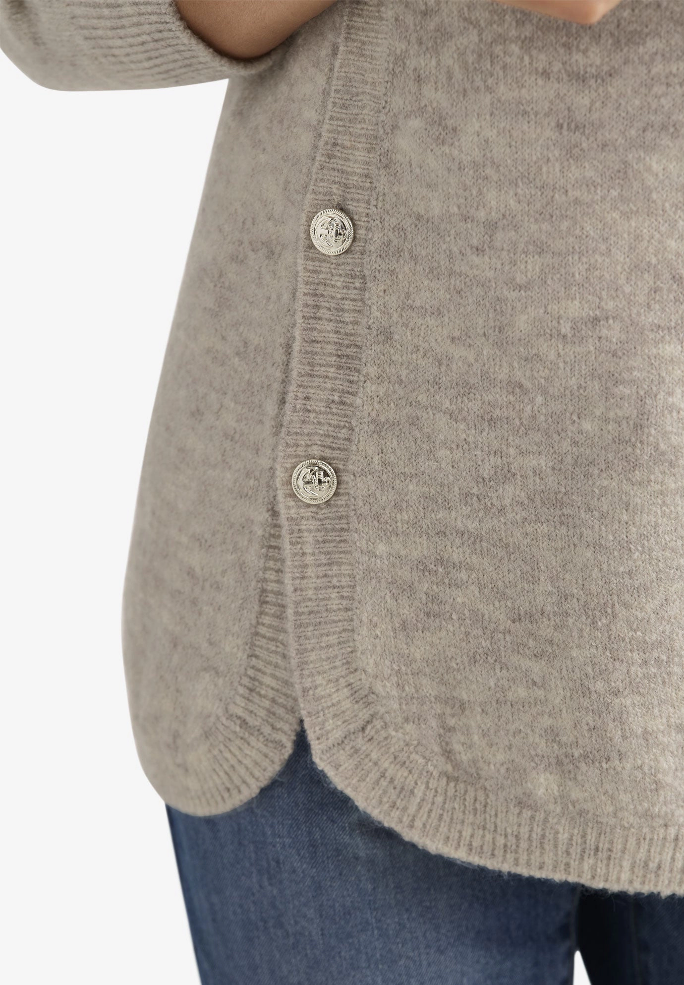 Ellos Plus Size Stretch Scoop Neck Curved Hem With Buttons Pullover Sweater