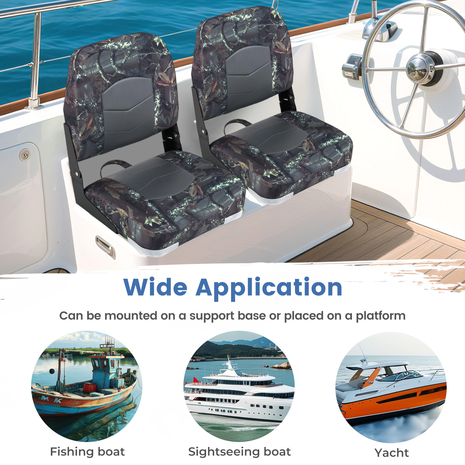 SUGIFT 2-Pack Camouflage Boat Seats with 3.5-in Thick Sponge Padding 16-in W 19-in D 18-in H 330-lb Seat Capacity