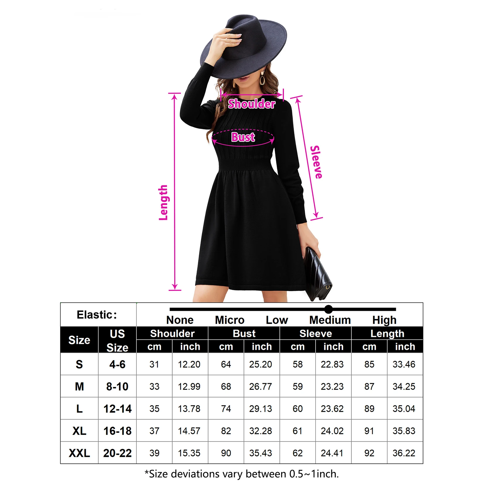 YesFashion Women Sweater Dress Long Sleeve Crewneck High Waist A-Line Knitted Cute Mini Dresses