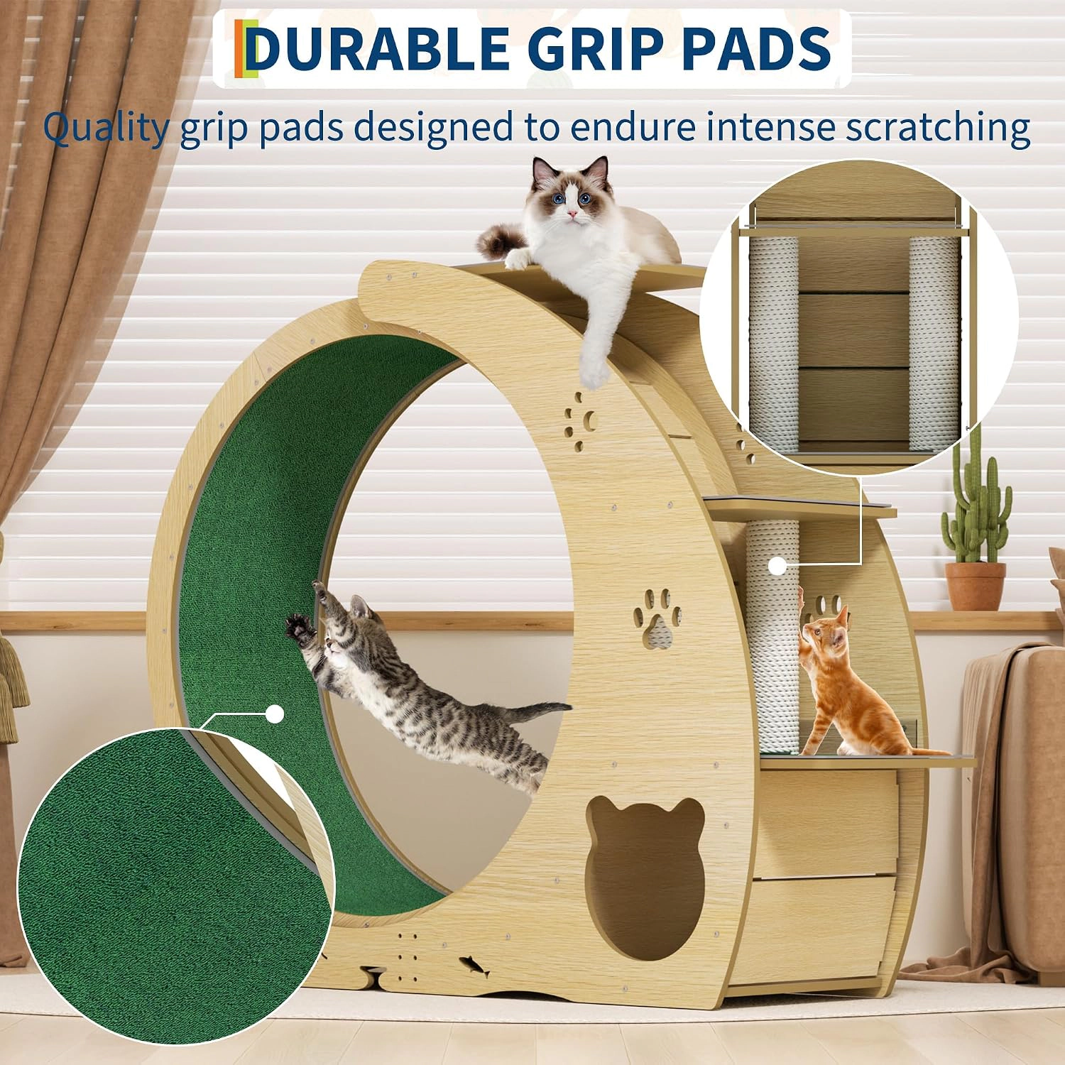 85cm Inner-Diameter Multi-Function Cat Exercise Wheel, Density-Board Cat Running Treadmill