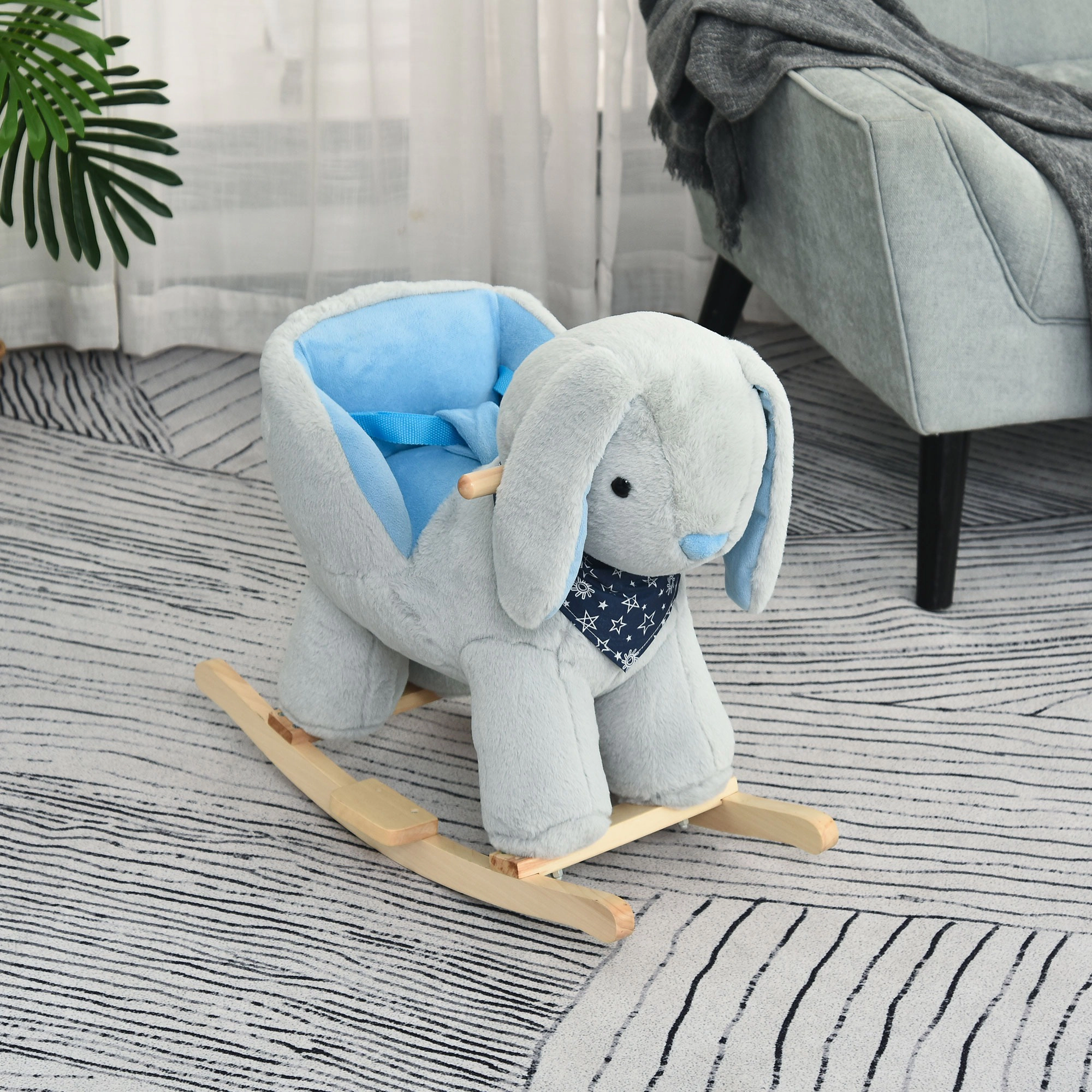 HONGGE Plush Bunny Rocking Horse for Toddlers 18-36 Months with Lullaby Music & Wood Base, Gray