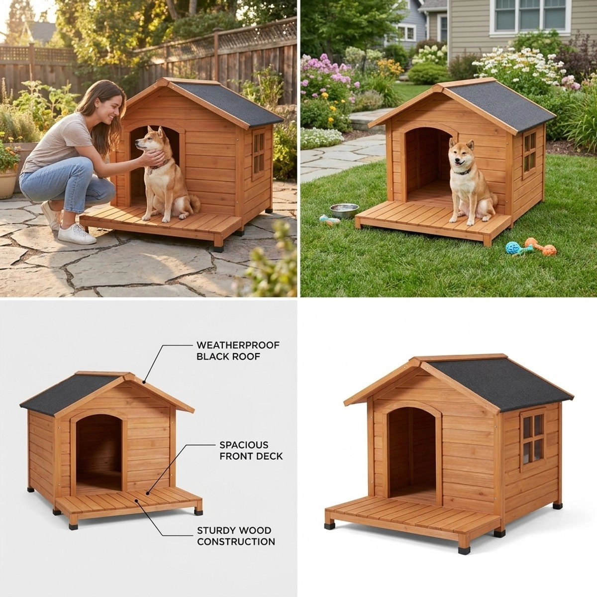 212 Main 59 x 64 x 39 in. Large Wooden Dog House, Natural Wood