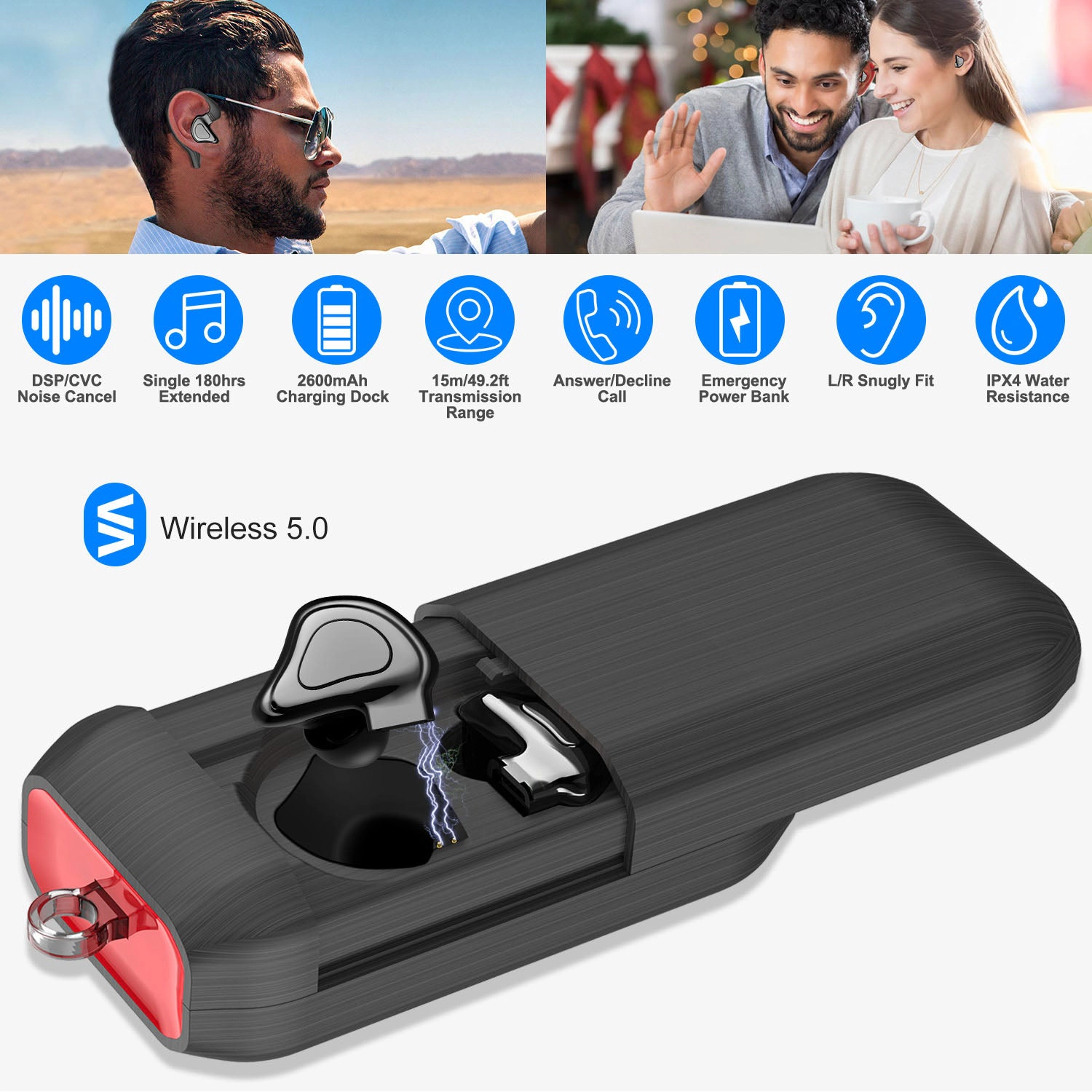 GBruno Wireless 5.0 Earbuds With Charging Dock
