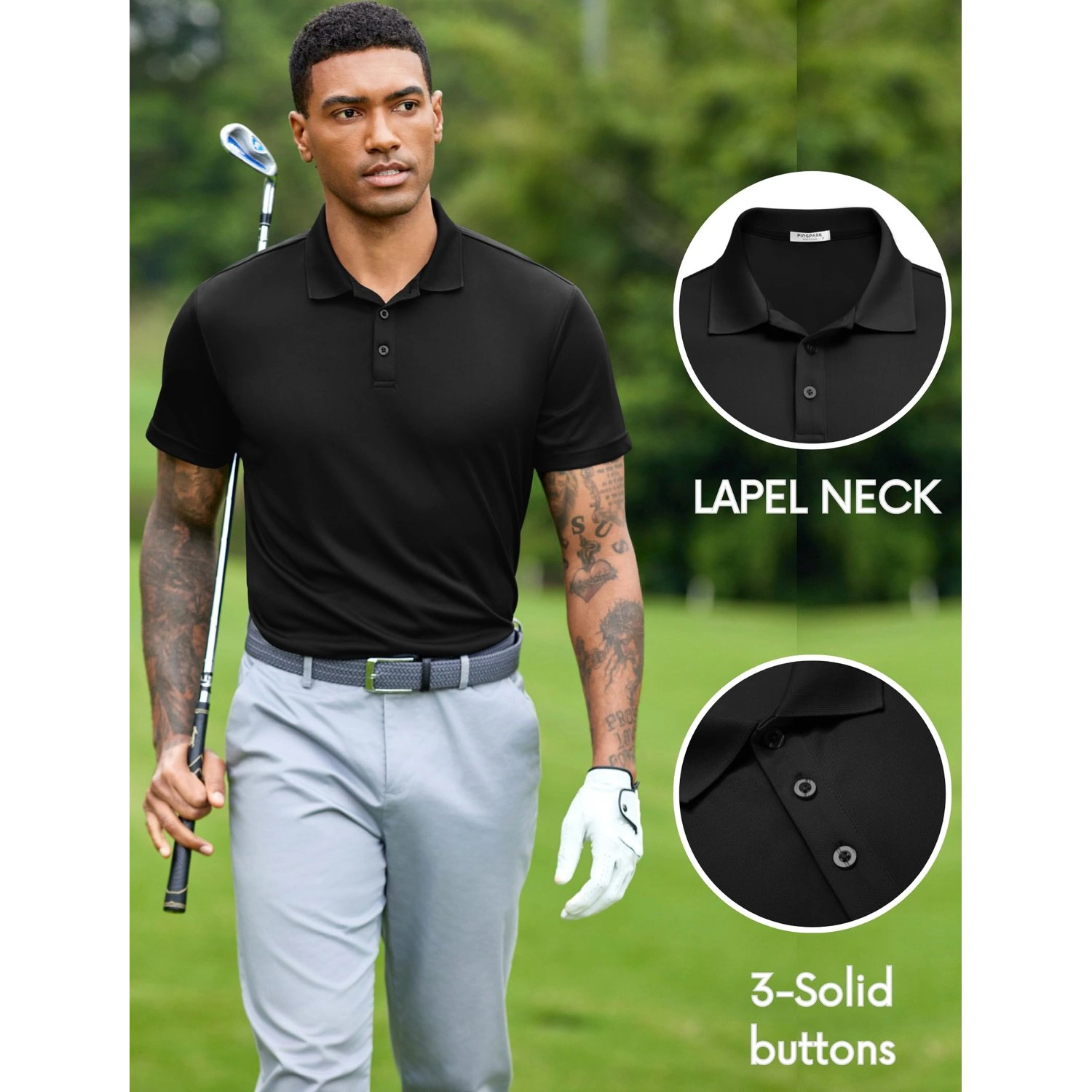 Pinspark Mens Solid Light Blue Polo Shirts Short Sleeve Collared Summer Casual Tops