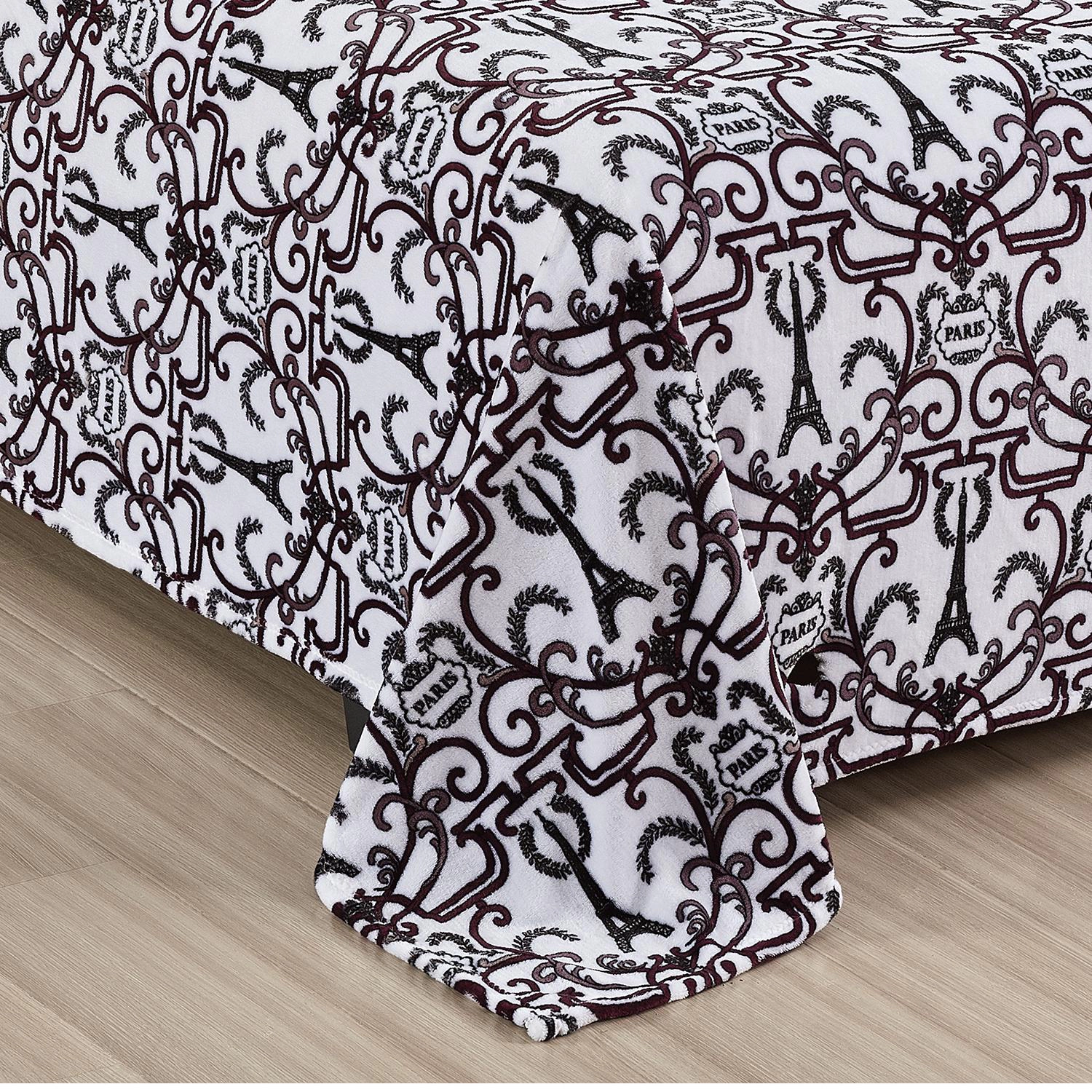 Plazatex Luxurious Ultra Soft Lightweight Chantal Printed Blanket Queen White