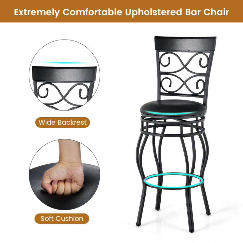 Hivvago Set of 2 Bar Chairs with Supportive Backrests and Built-In Footrests