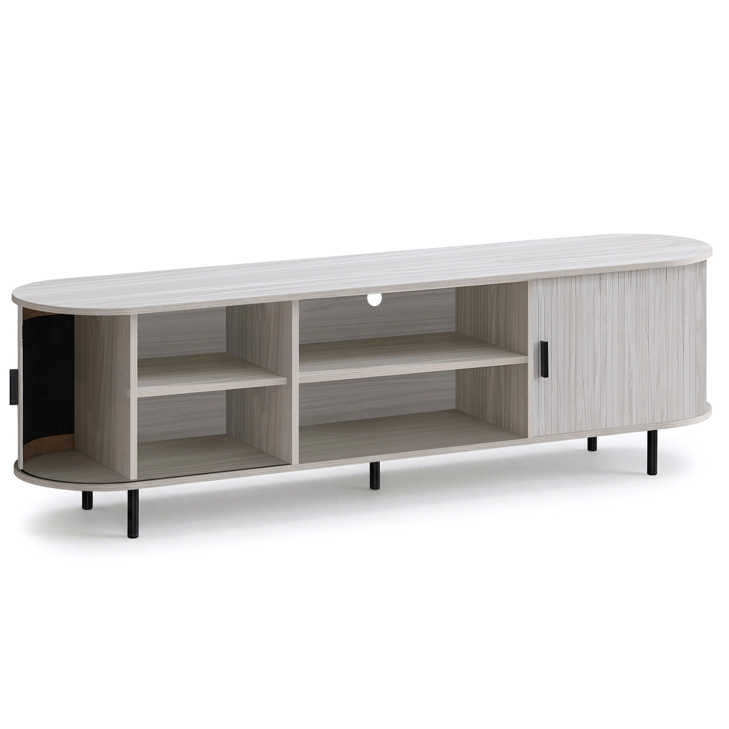 LJG TV Stand for 80 Inch TVs Mid Century Modern Entertainment Center with Fluted Sliding Doors