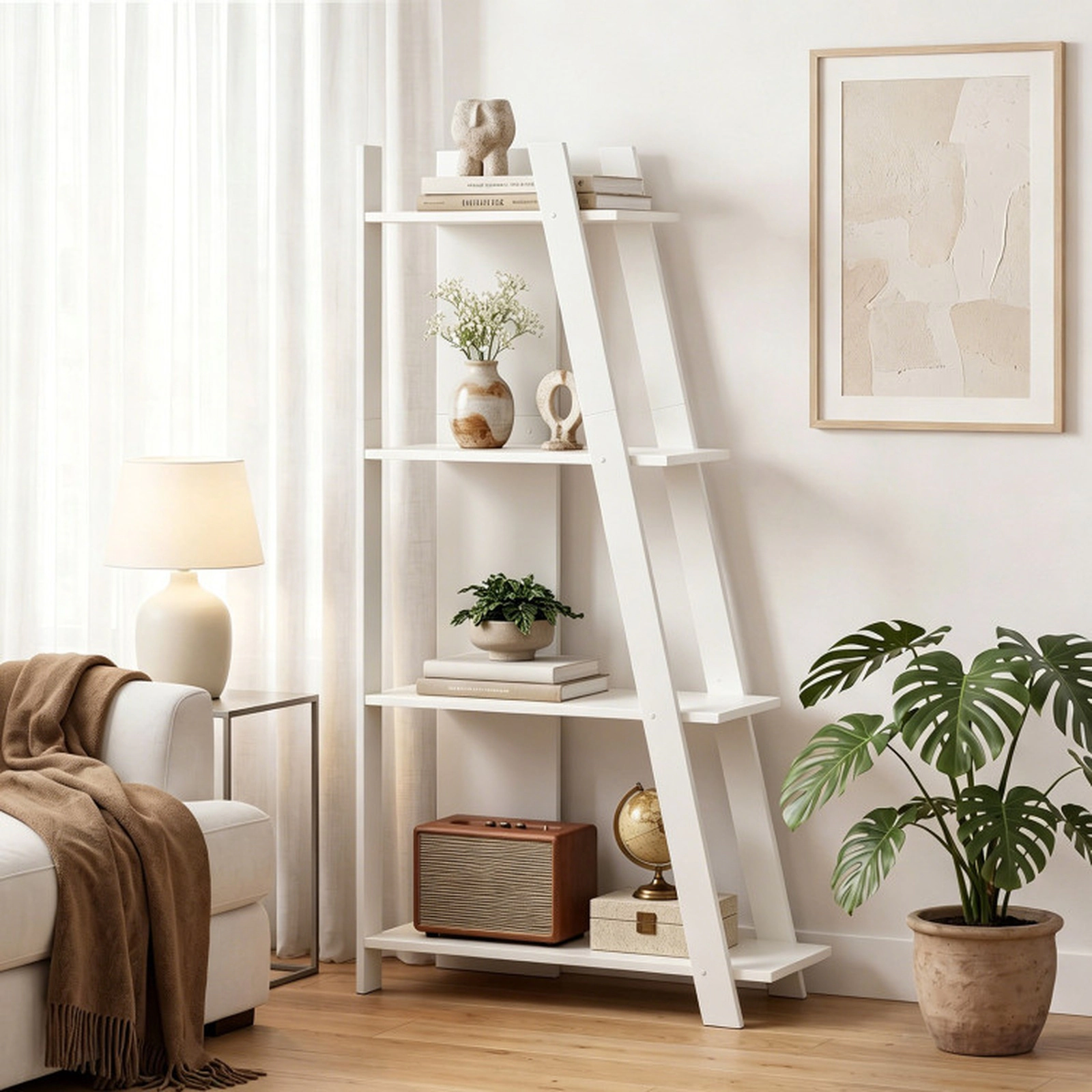 SUGIFT 4-Tier Modern Wooden Vertical Bookshelf 61-in Tall with 51-lb Shelves 203-lb Total Capacity White for Small Space