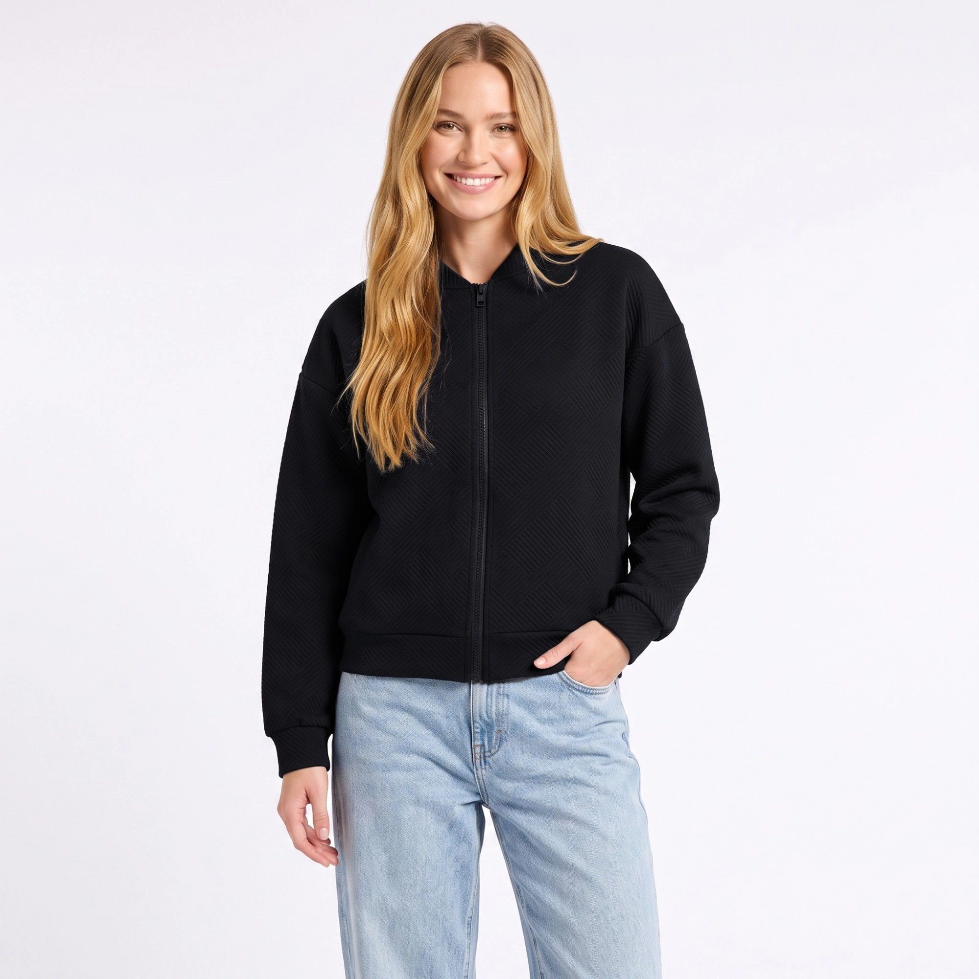 Anna-Kaci Women's Textured Knit Zip Front Jacket