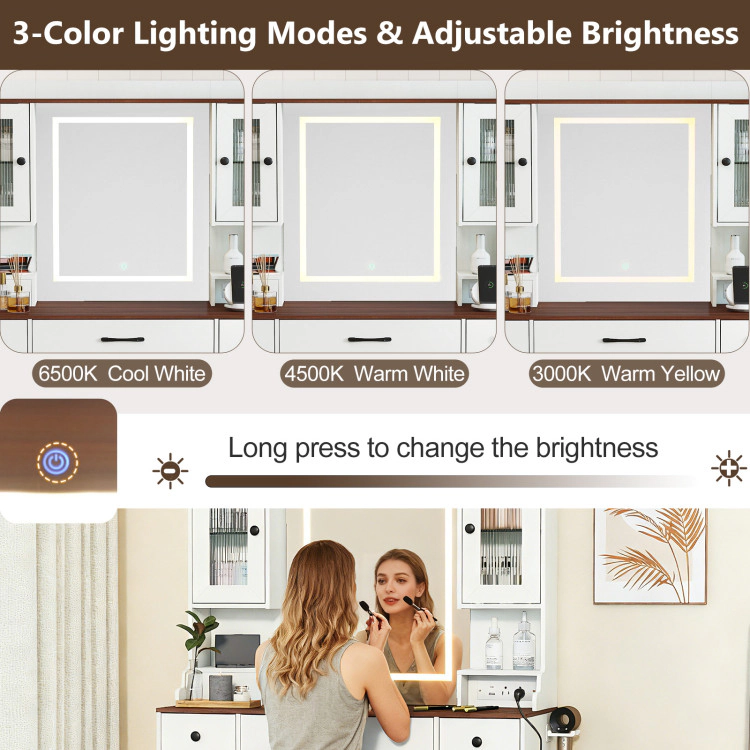 Hivvago 41.5 Inch Makeup Dressing Table With Power Outlets And 3 Color Lighting Modes