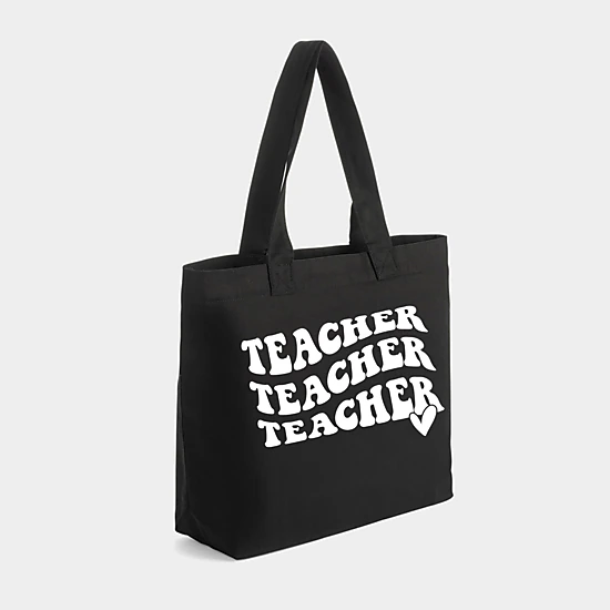Simply Sage Market - Zippered Canvas Tote - Teacher Stacked Wavy Heart