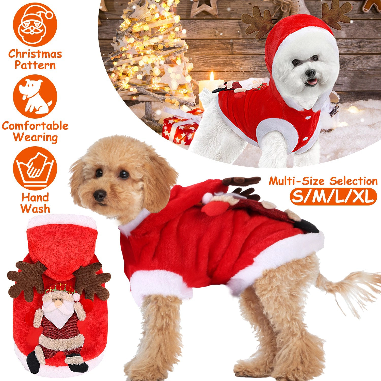 GBruno Santa Claus Pet Christmas Costume With Antlers