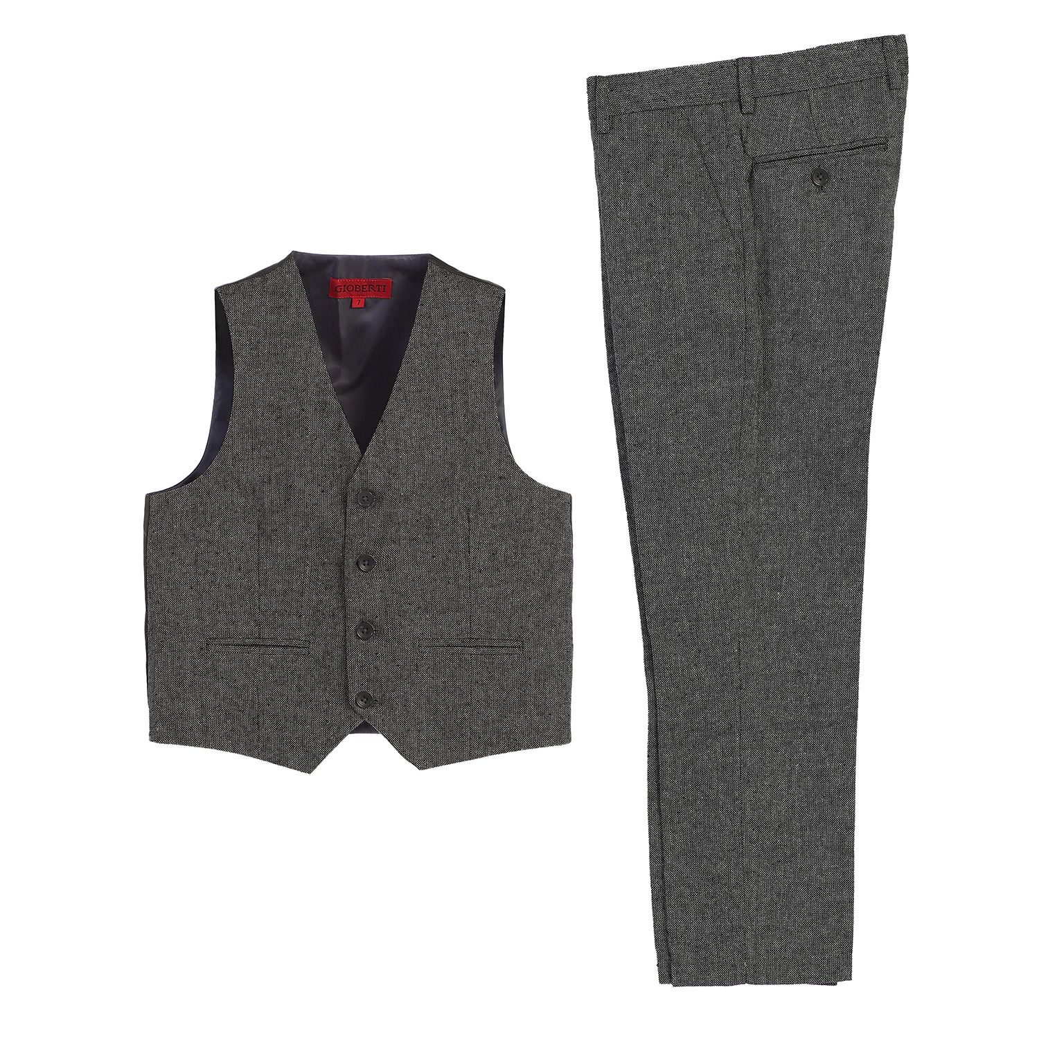 Gioberti Boy's Tweed Plaid Vest And Pants Set