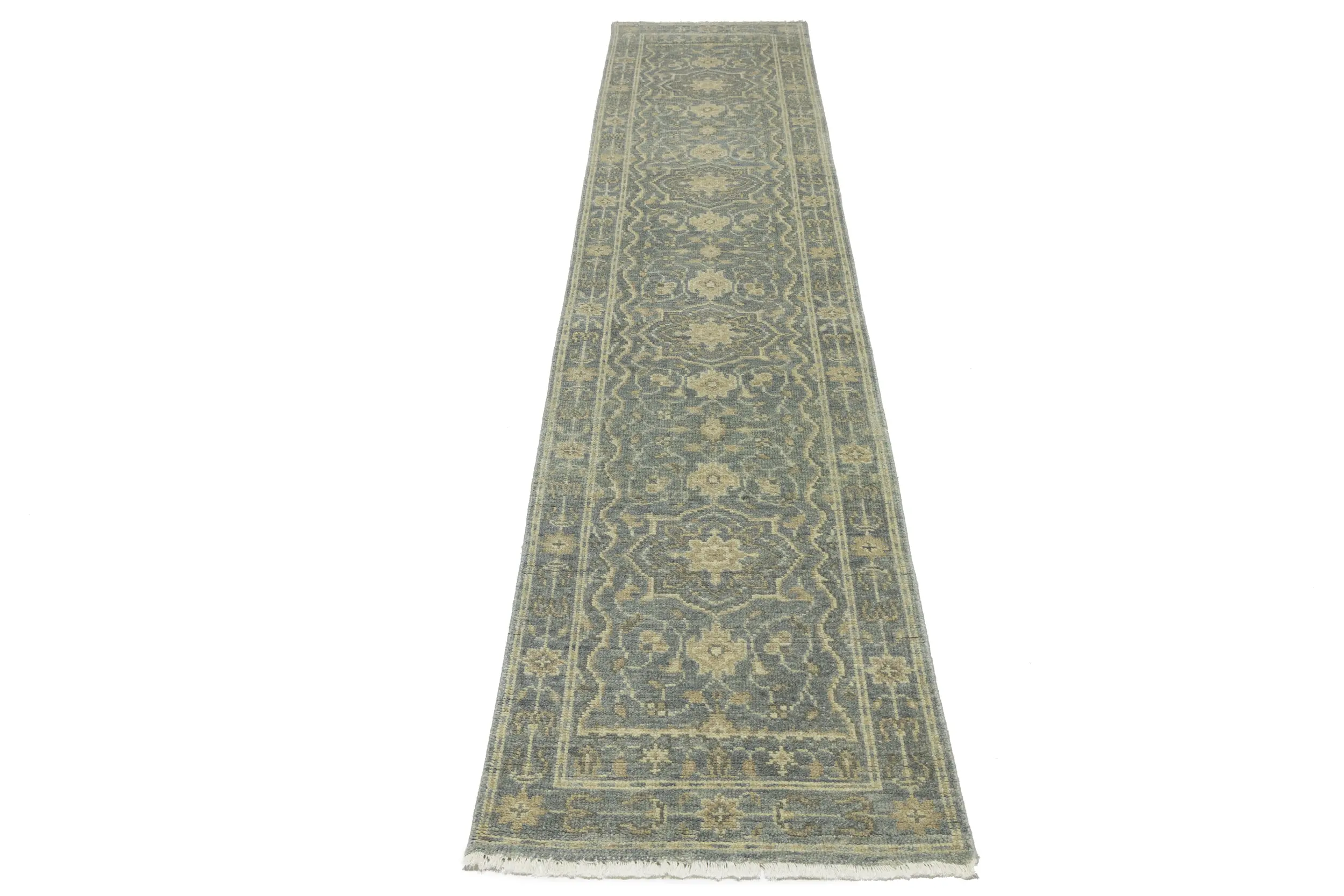 Magic Rugs Muted Gray Floral 2'5X11'9 Transitional Oriental Runner Rug