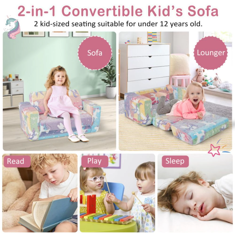 Hivvago 2-In-1 Flip Out Kids Sofa Chair With Detachable Flannel Fabric Cover And Glowing Patterns-Color