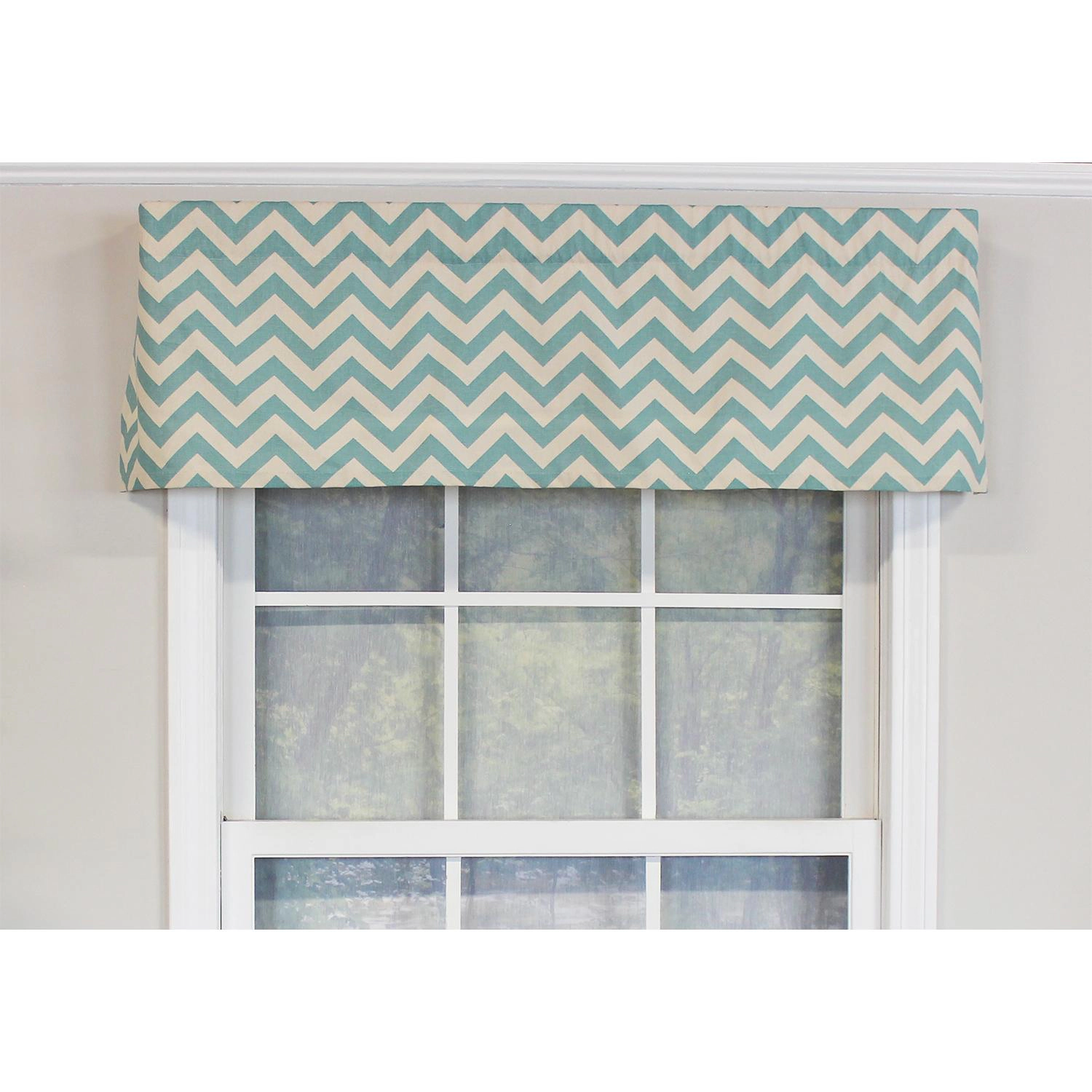 RLF Home Zig-Zag Tailored 100% Cotton with Fully Lined 3" Rod Pocket Valnance for Windows 50" x 14" Turquoise