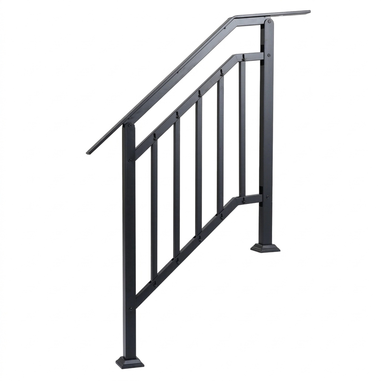 SUGIFT 2 Pack Adjustable Handrails for 3 Steps Garden Cart Entryways 330-lb Capacity Galvanized Cold Rolled Metal Black