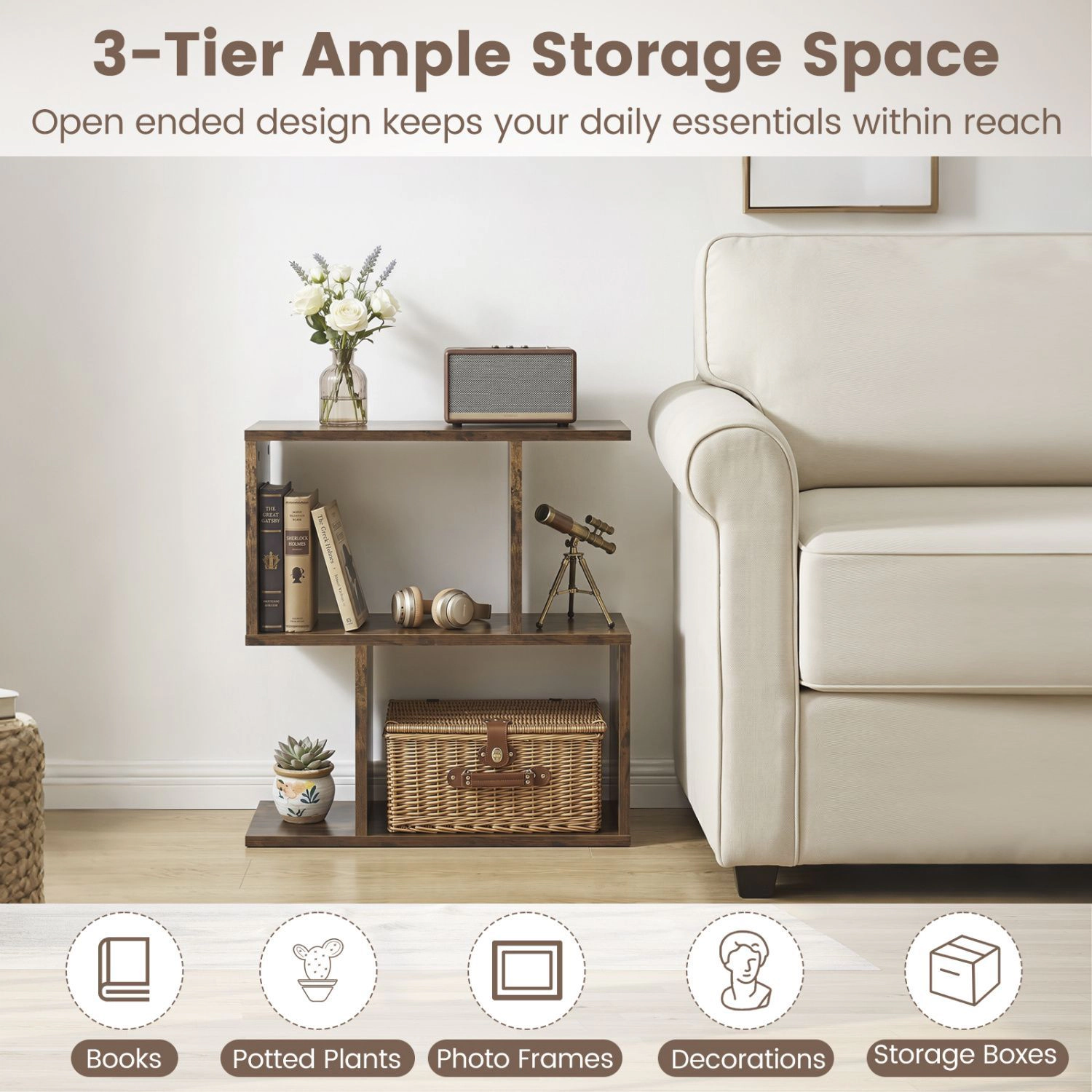 SlickBlue Compact 3 Tier Bookcase Display Shelf for Living Room