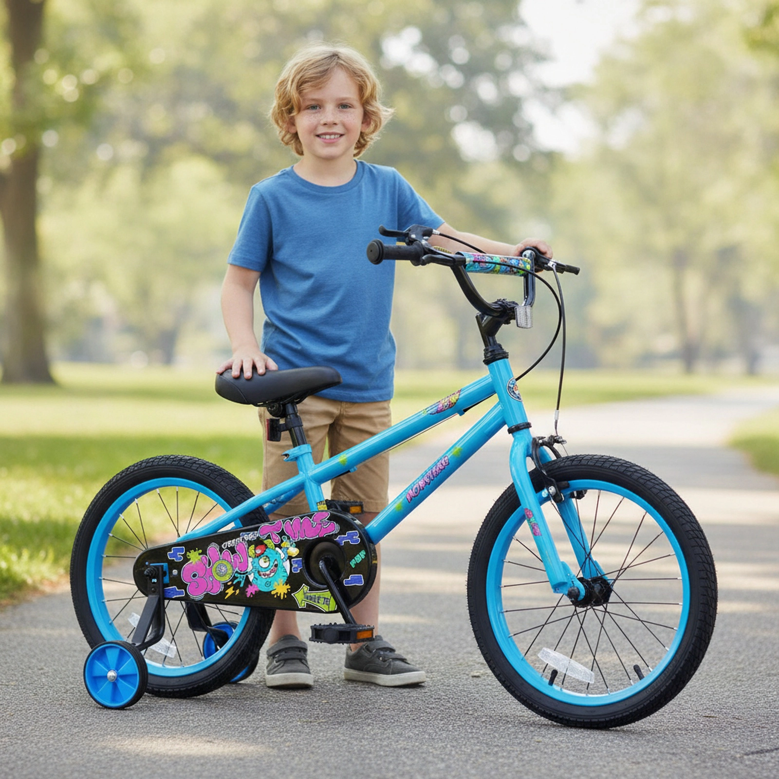 16-in Kids Bike for Boys Age 4-7 with Detachable Training Wheels Hand Brake and Rear Coaster Brake Kids Bicycle
