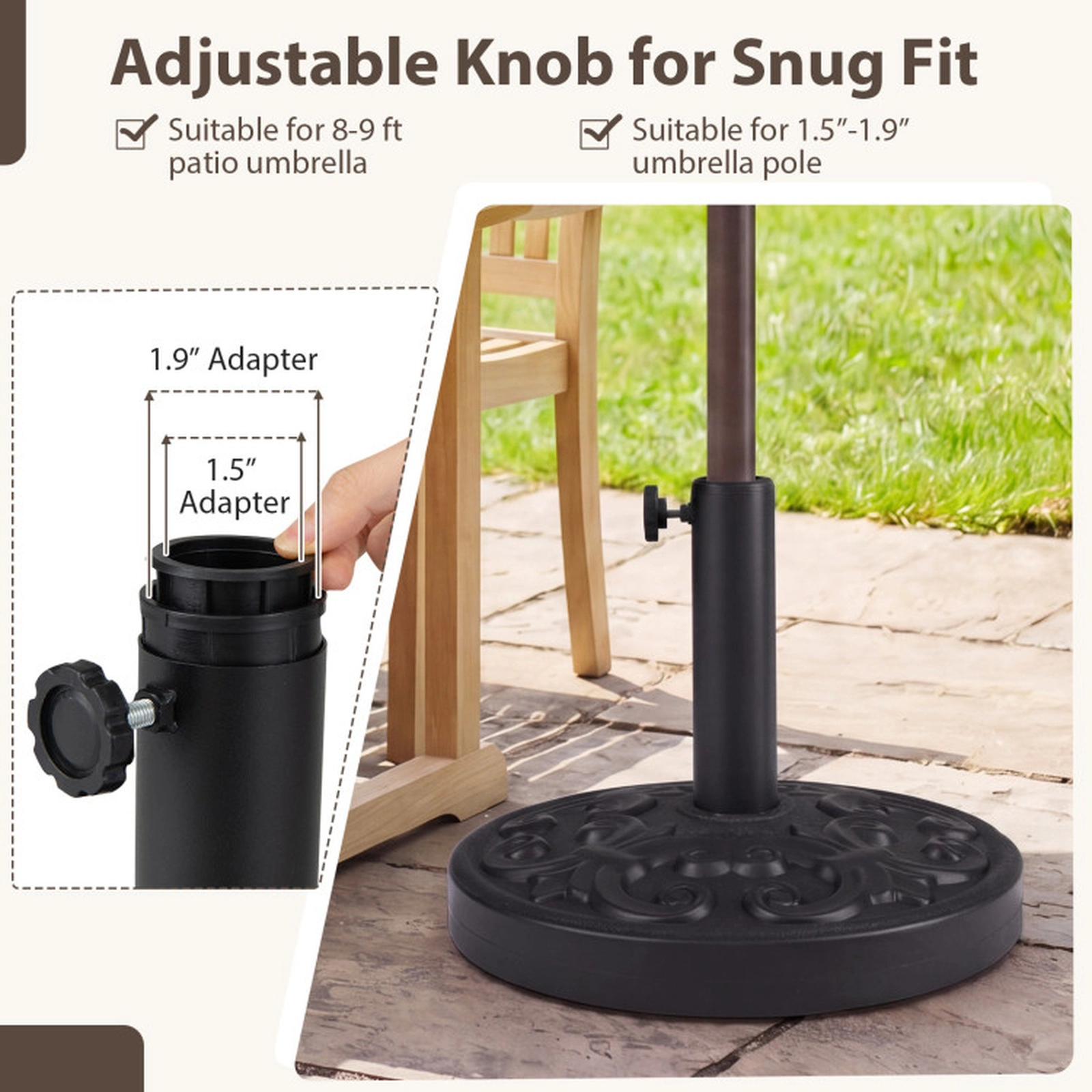 SUGIFT 26.5-lb Heavy-duty Round Umbrella Stand Base 33.5-in Tall for 8-9 ft Patio Umbrellas 1.5-1.9 in Poles Black