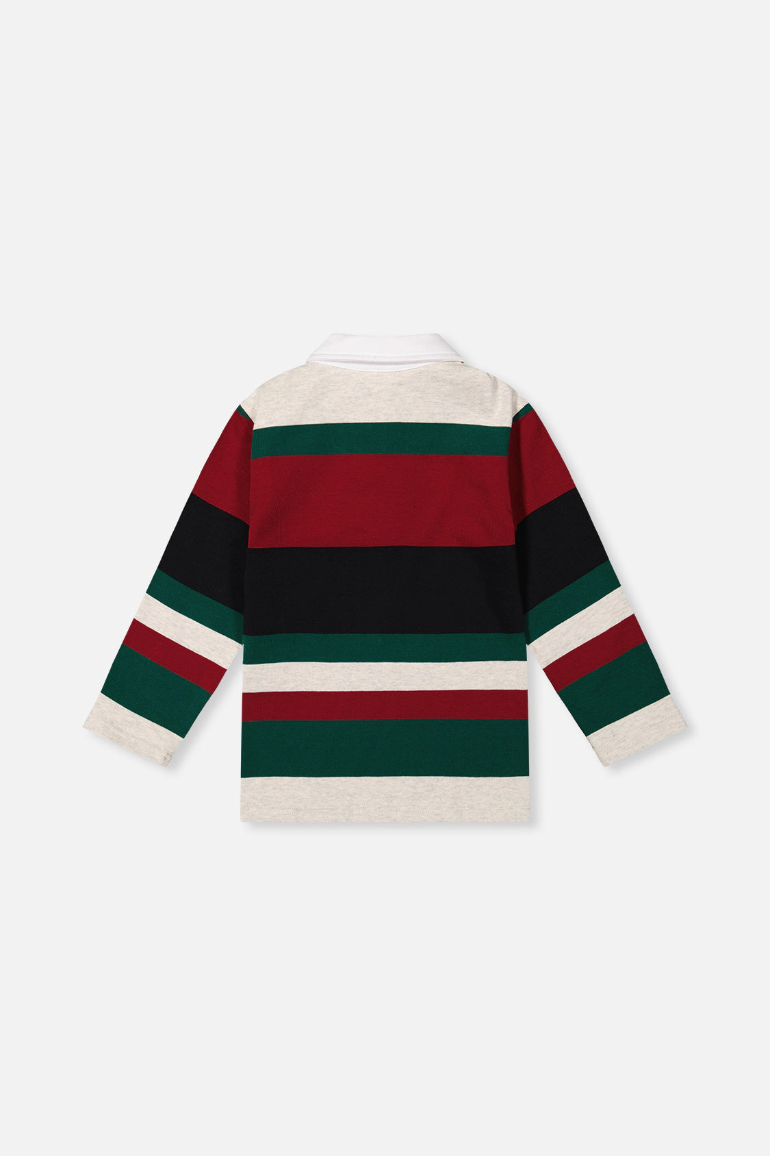 Deux par Deux Boys Long Sleeve Striped Polo Top with Button Placket