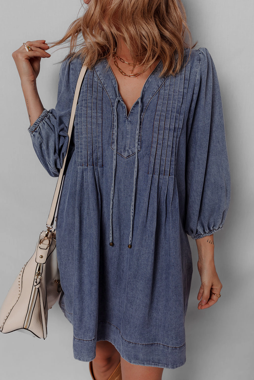 Threaded Pear Women's Autumn Tied Pleated Mini Dress