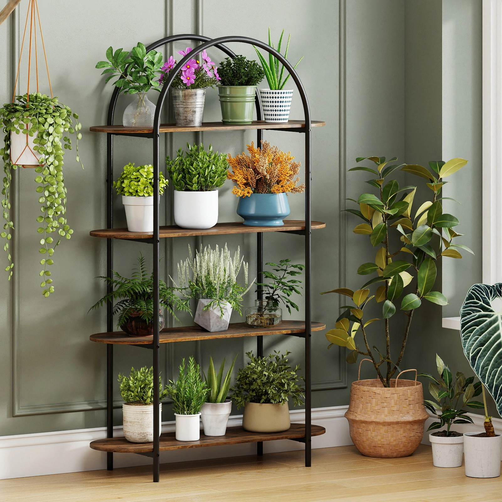 SUGIFT 4-Tier Arched Open Bookcase with Sturdy Metal Frame