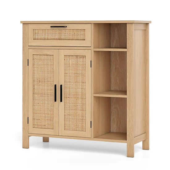 Hivvago Boho Buffet Sideboard Storage Cabinet With Drawer And Rattan Woven Doors