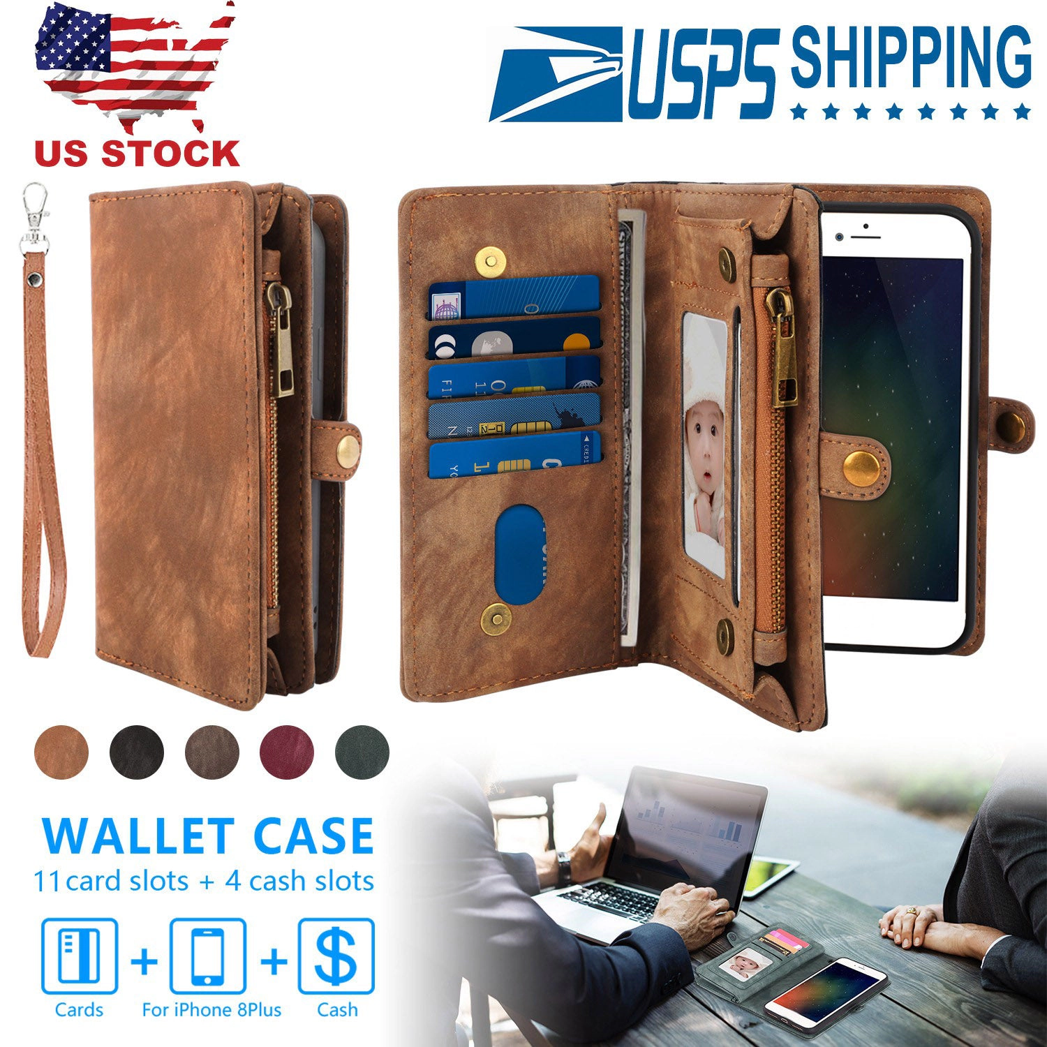 GBruno 2-in-1 Leather Phone Wallet Case For IPhone 8 Plus