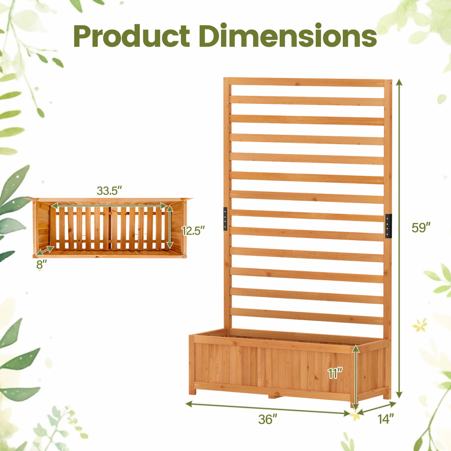 LJG Wooden Raised Garden Bed 59 Inch Tall Elevated Planter Box with Vertical Trellis