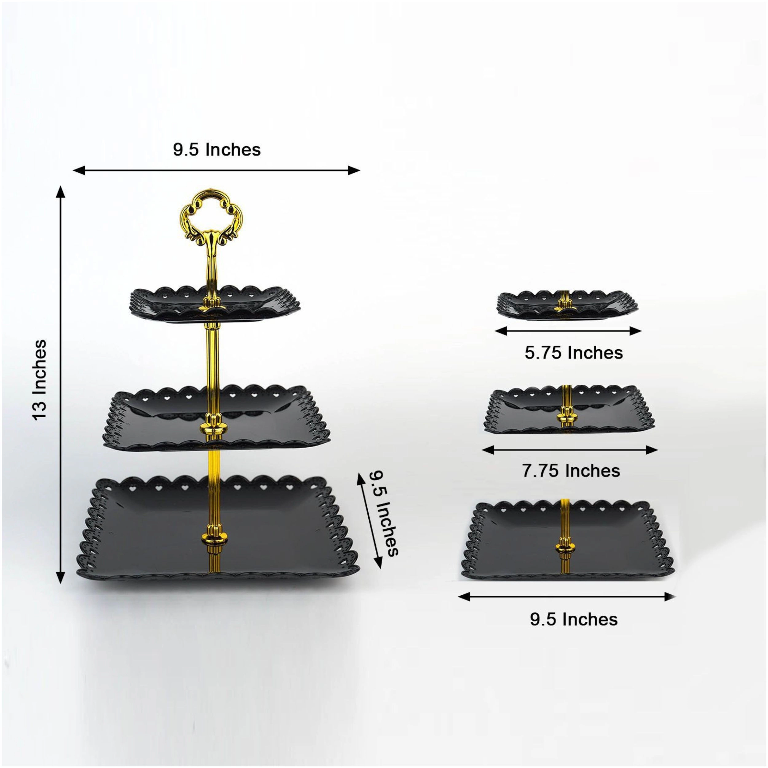 Home Collection 13-Inch 3-Tier Heart Rim Cupcake Stand