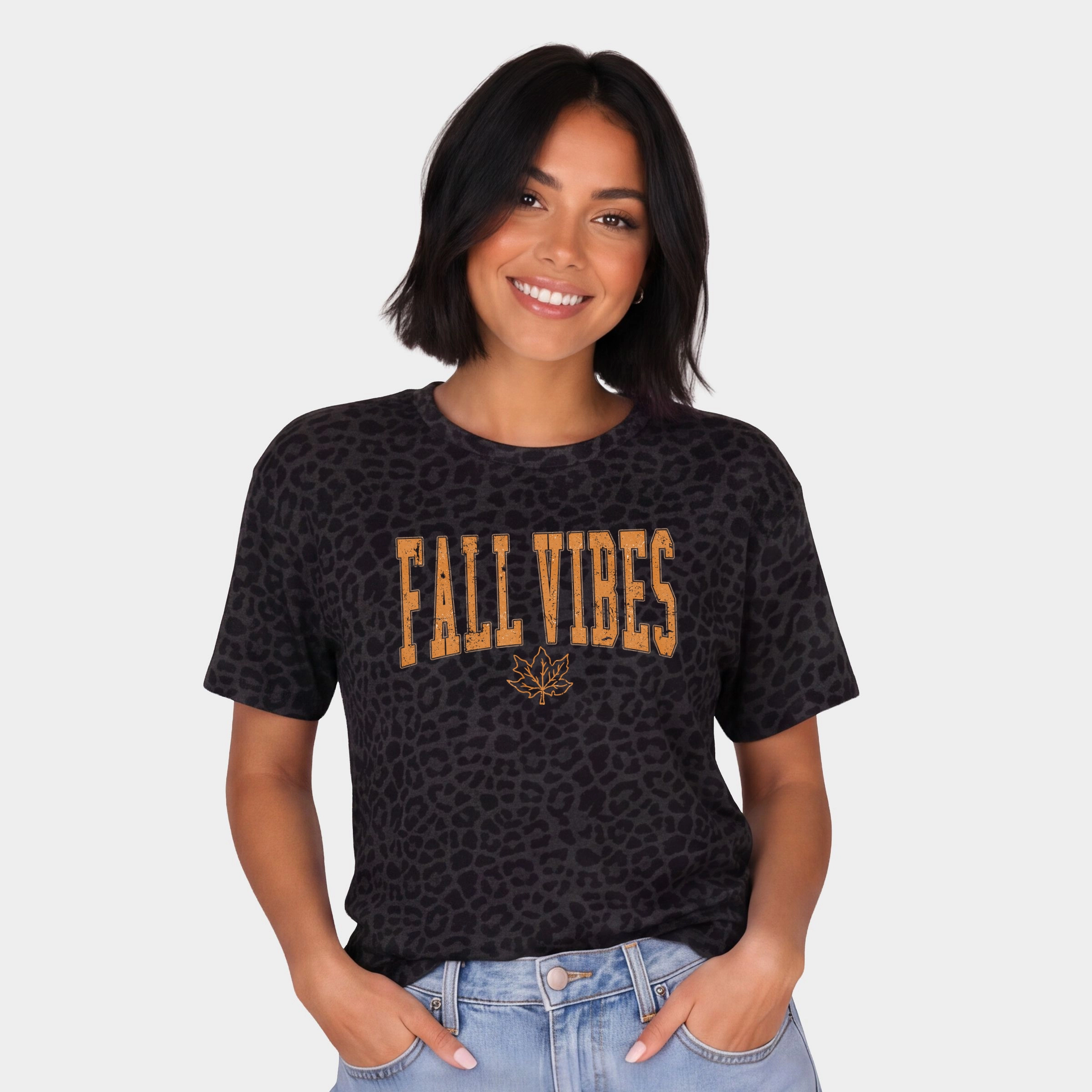 Simply Sage Market - Women's Leopard Print Tee Fall Vibes Leaf