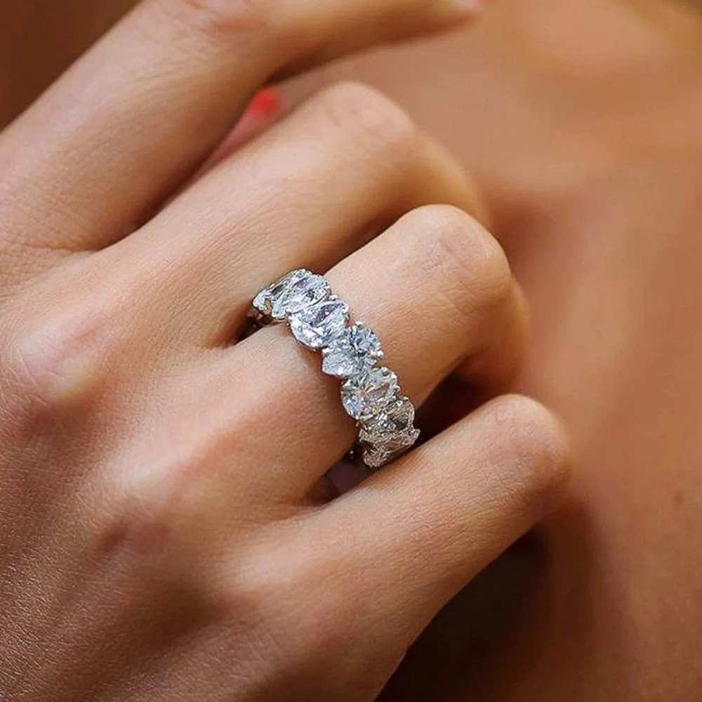 Chic Sparkling Geometric Cubic Zirconia Rings for Women Fashion Wedding Band Jewelry