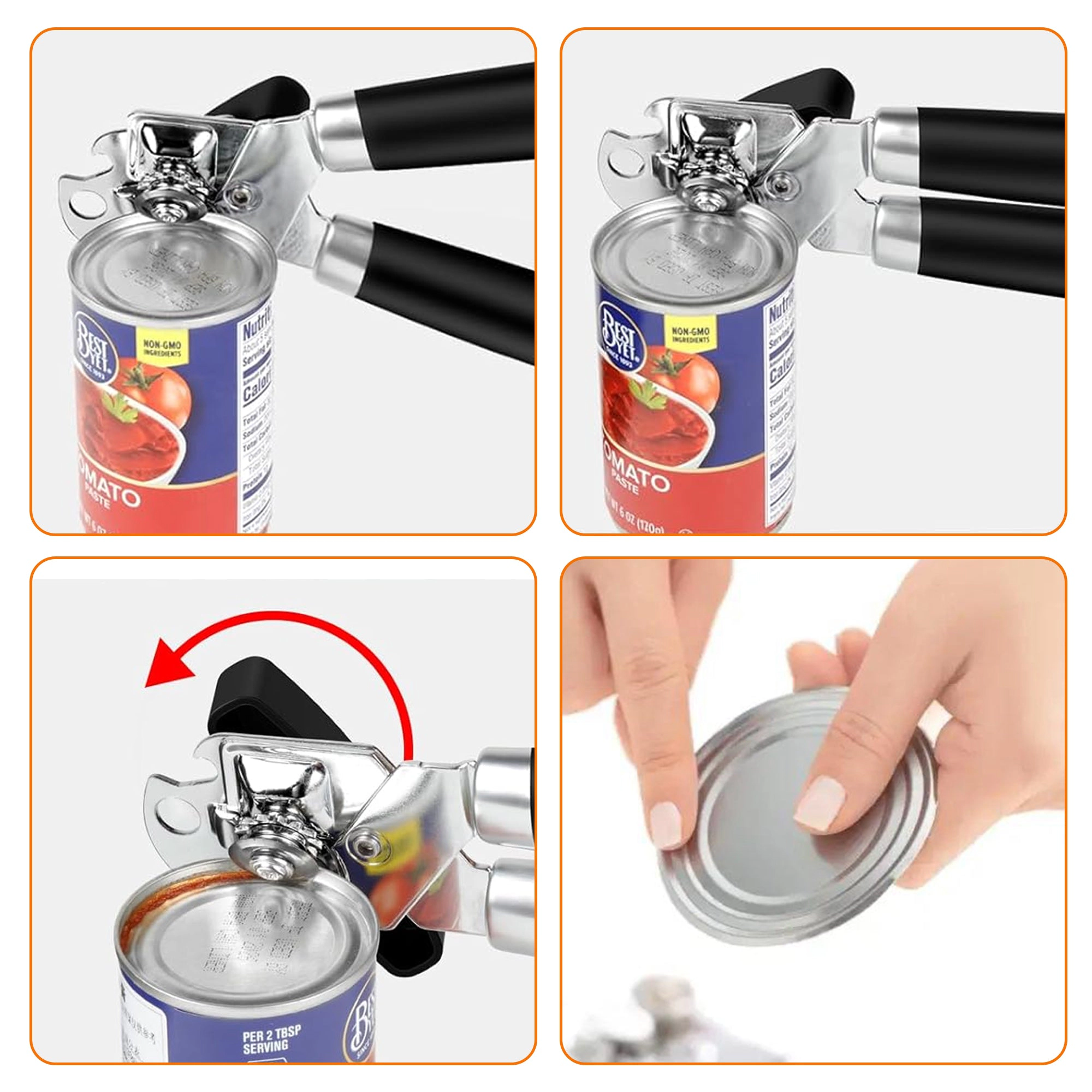 Cheer Collection Heavy Duty Stainless Steel Can Opener with Soft Grip Handles Manual Kitchen Can and Bottle Opener
