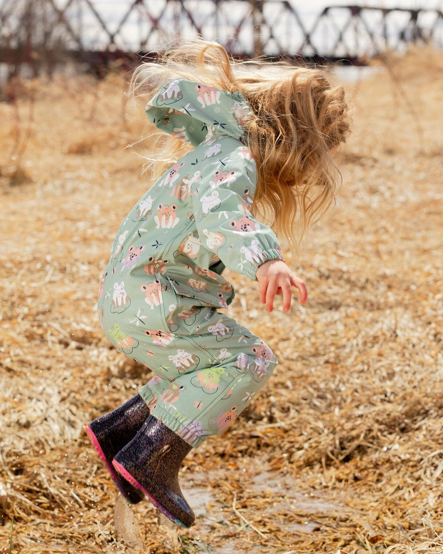 Deux par Girls Rain One-Piece Polyurethane Frog Print