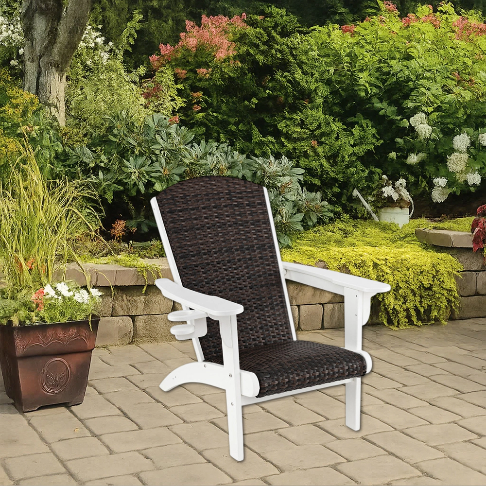 Hivvago Outdoor Adirondack Chair with Cushioned Rattan Seat and Concealed Cup Holder
