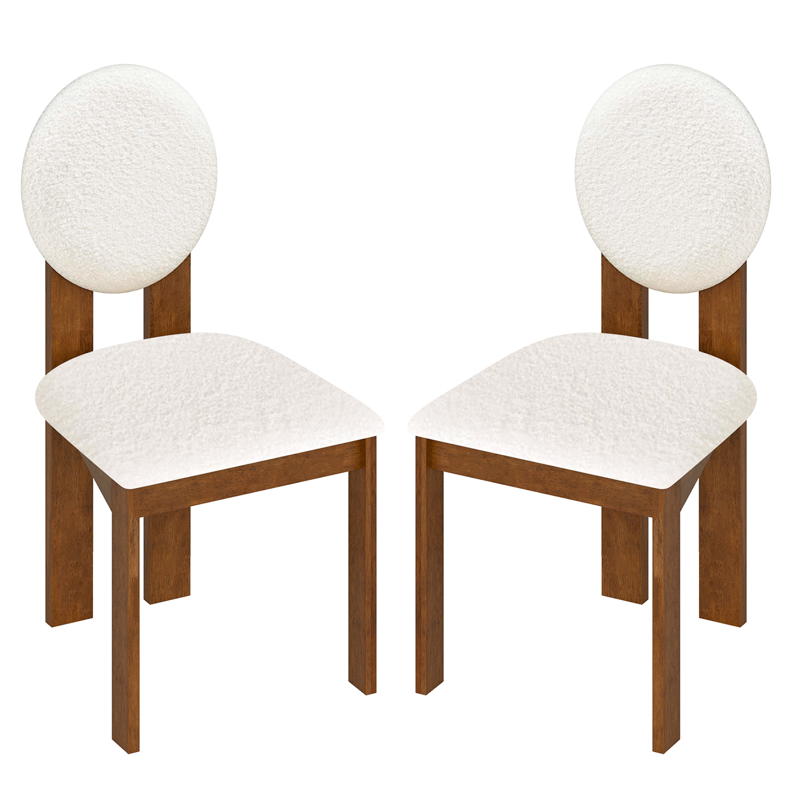 SUGIFT Sherpa Upholstered Dining Chairs Set of 2 with Rubber Wood Legs 330-lb Capacity Cream White and Oak