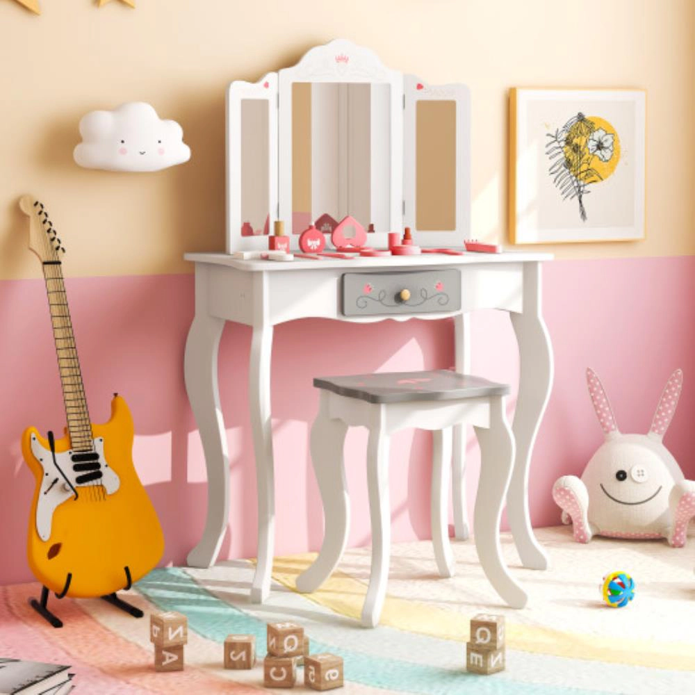 Hivvago Kids Vanity Set With Tri-Folding Mirror