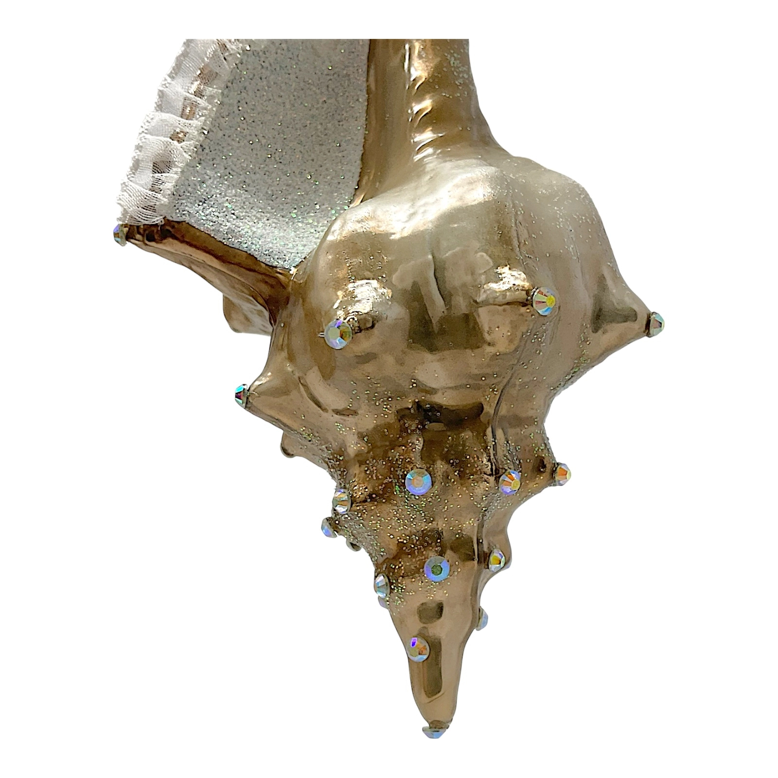 Pinnacle Peak Trading Company Brown and White Jeweled Seashell Polish Glass Christmas Ornament Shell Coastal